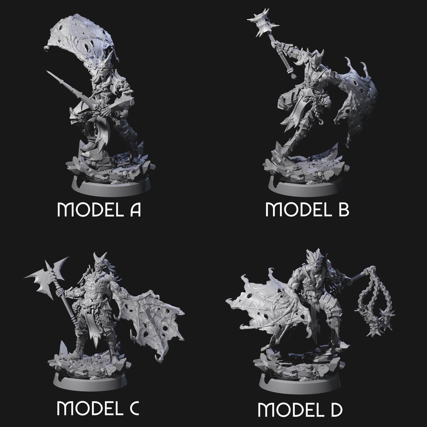 Four Unholy Half Winged Cambions Miniature for Dungeons and Dragons, Pathfinder or other TTRPGs