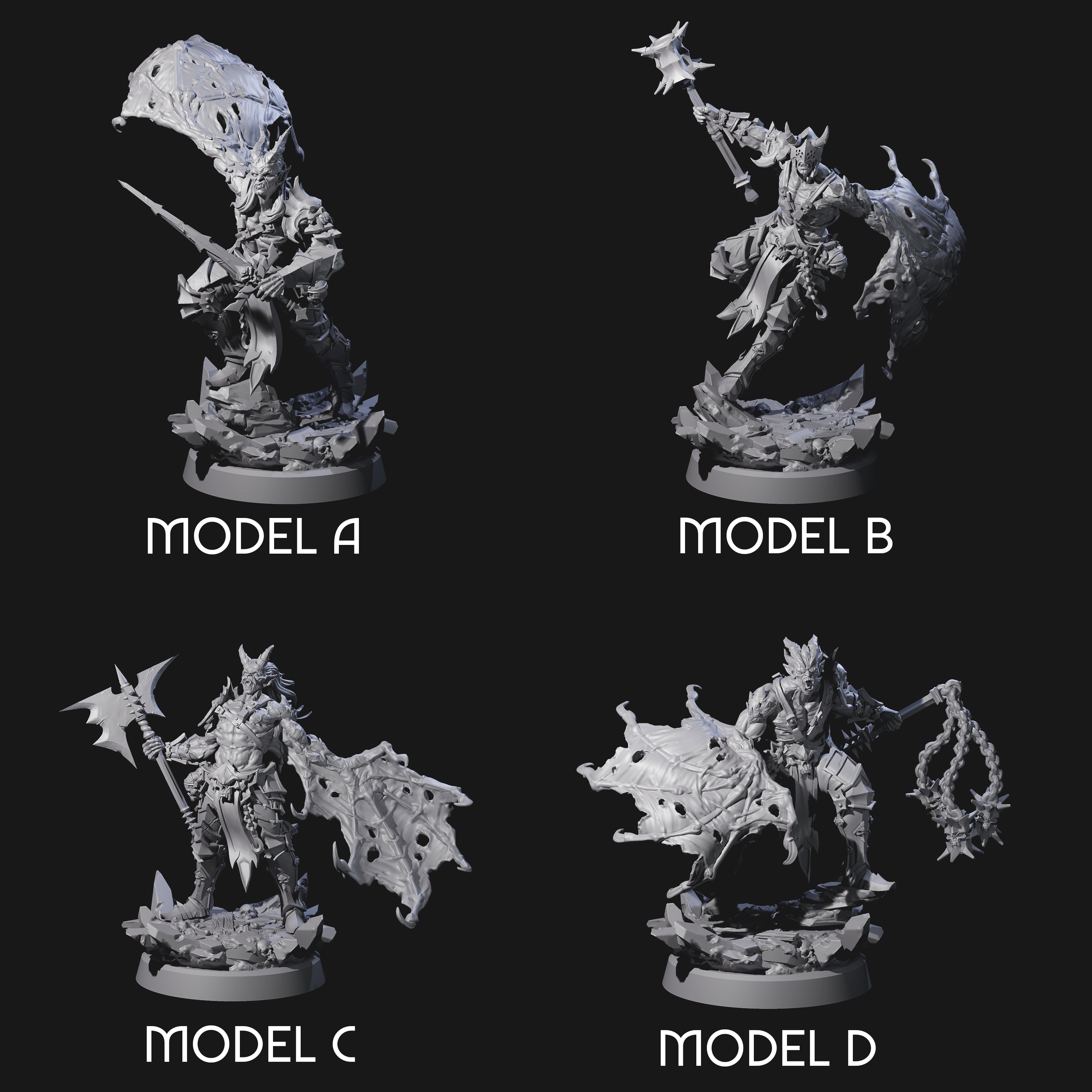 Four Unholy Half Winged Cambions Miniature for Dungeons and Dragons, Pathfinder or other TTRPGs