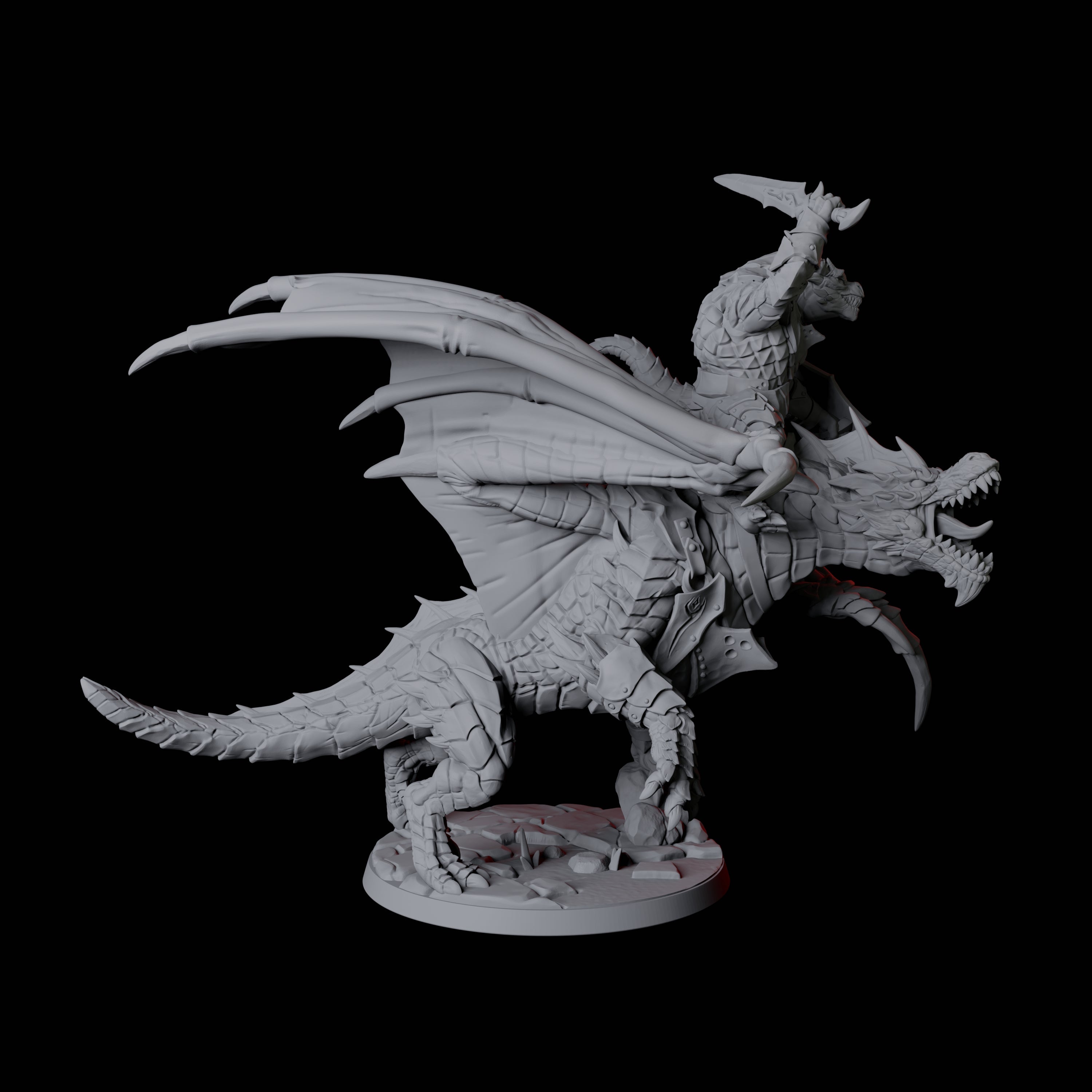 Four Valiant Dragonborn Warriors Riding Dragons Miniature for Dungeons and Dragons, Pathfinder or other TTRPGs