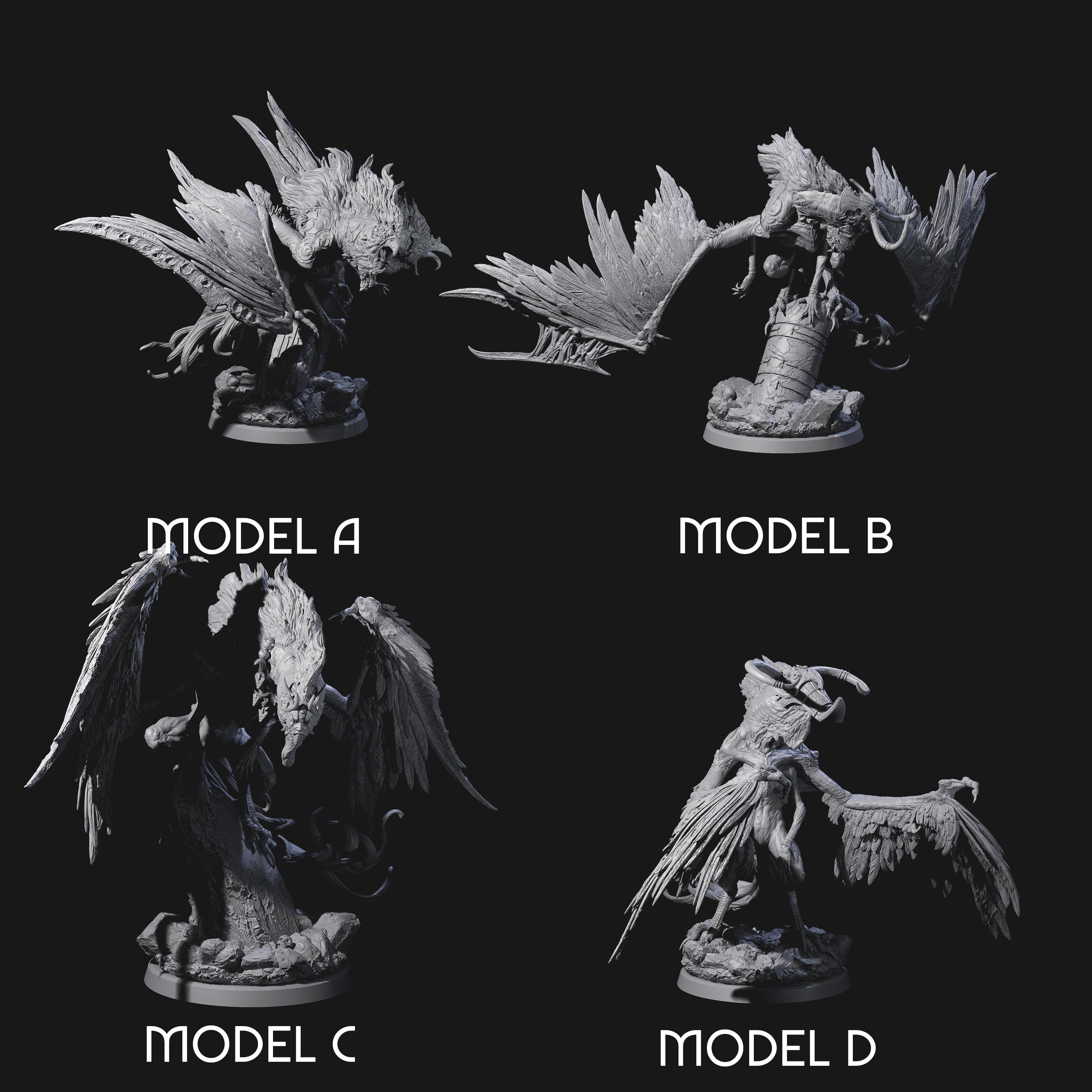 Four Vindictive Garuda Celestials Miniature for Dungeons and Dragons, Pathfinder or other TTRPGs