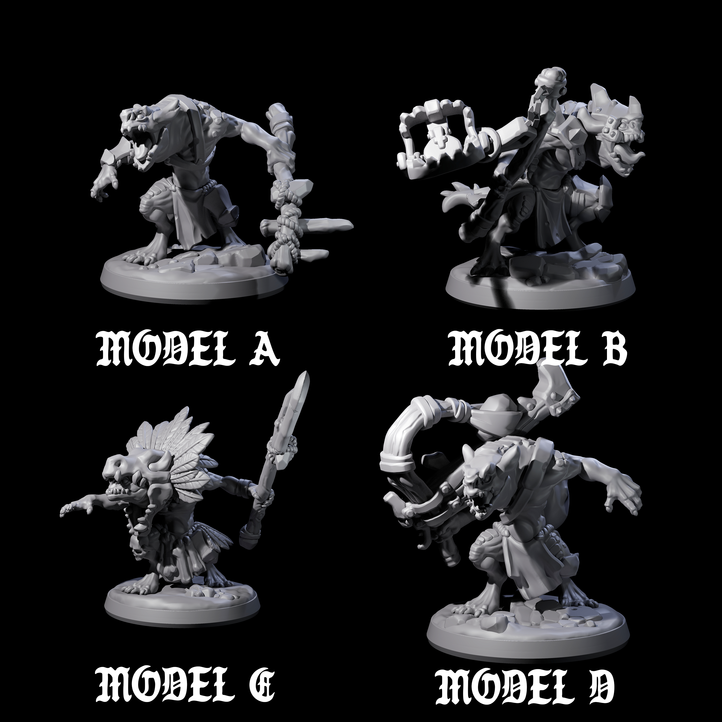 Four Wild Raging Kobolds Miniature for Dungeons and Dragons, Pathfinder or other TTRPGs