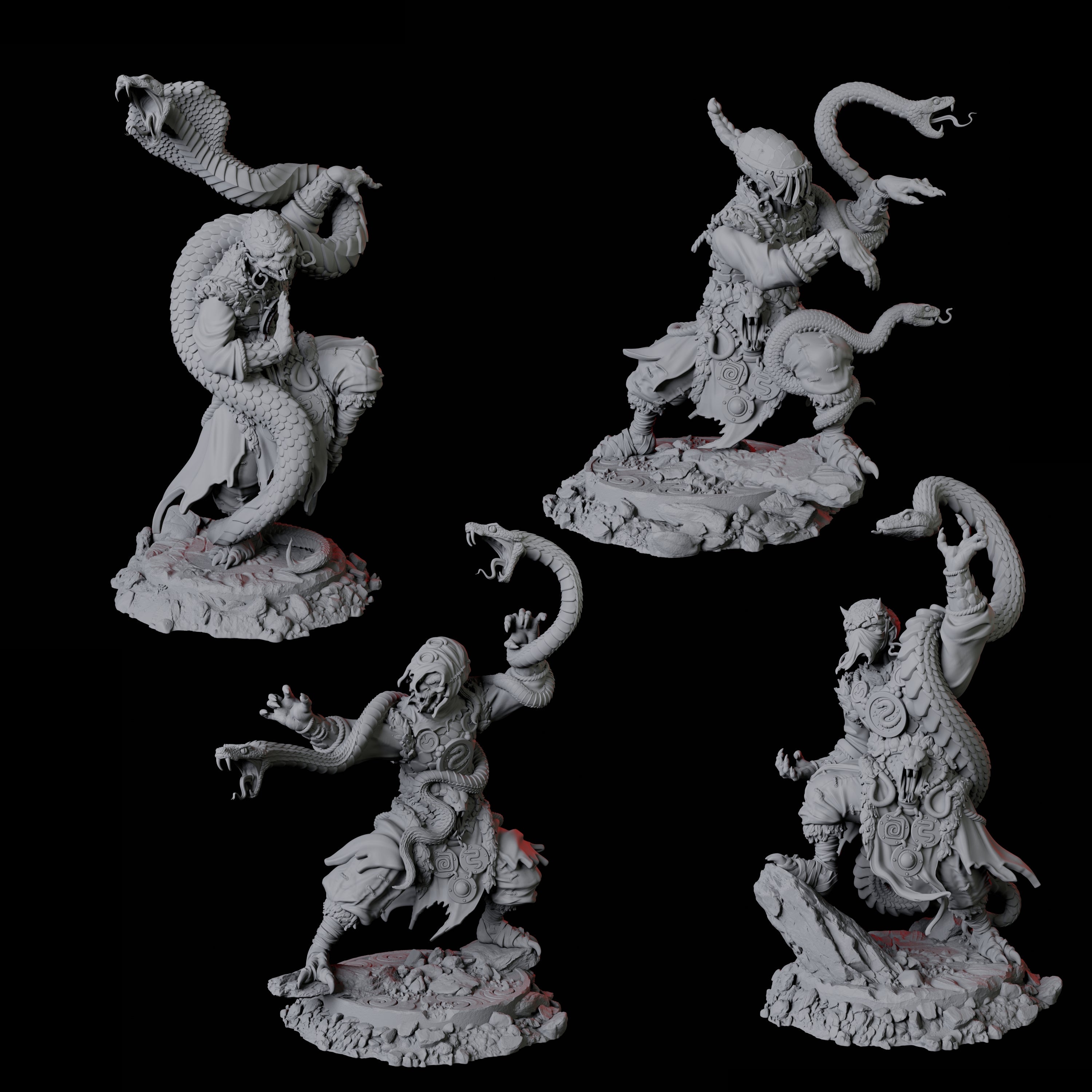 Four Yuan-Ti Snake Charmers Miniature for Dungeons and Dragons, Pathfinder or other TTRPGs