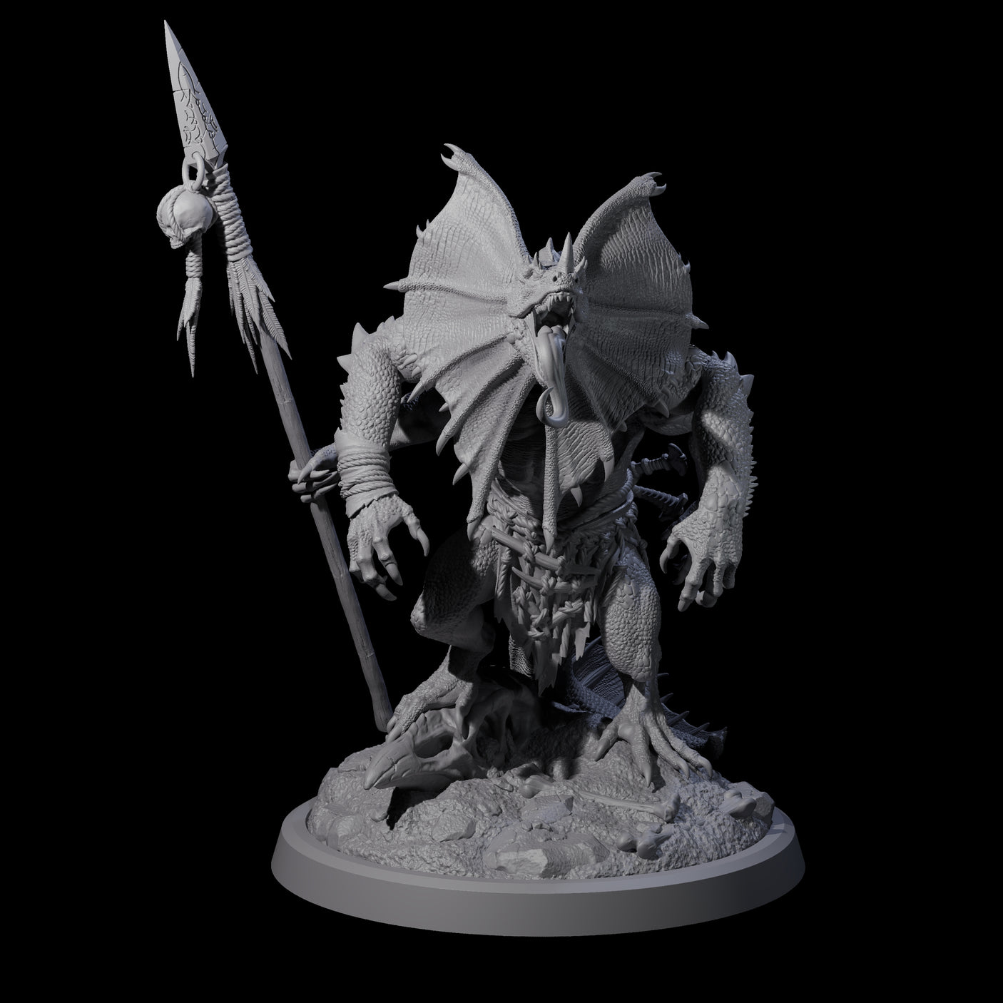 Frilly Dinosaur Lizardfolk Warrior Miniature for Dungeons and Dragons, Pathfinder or other TTRPGs