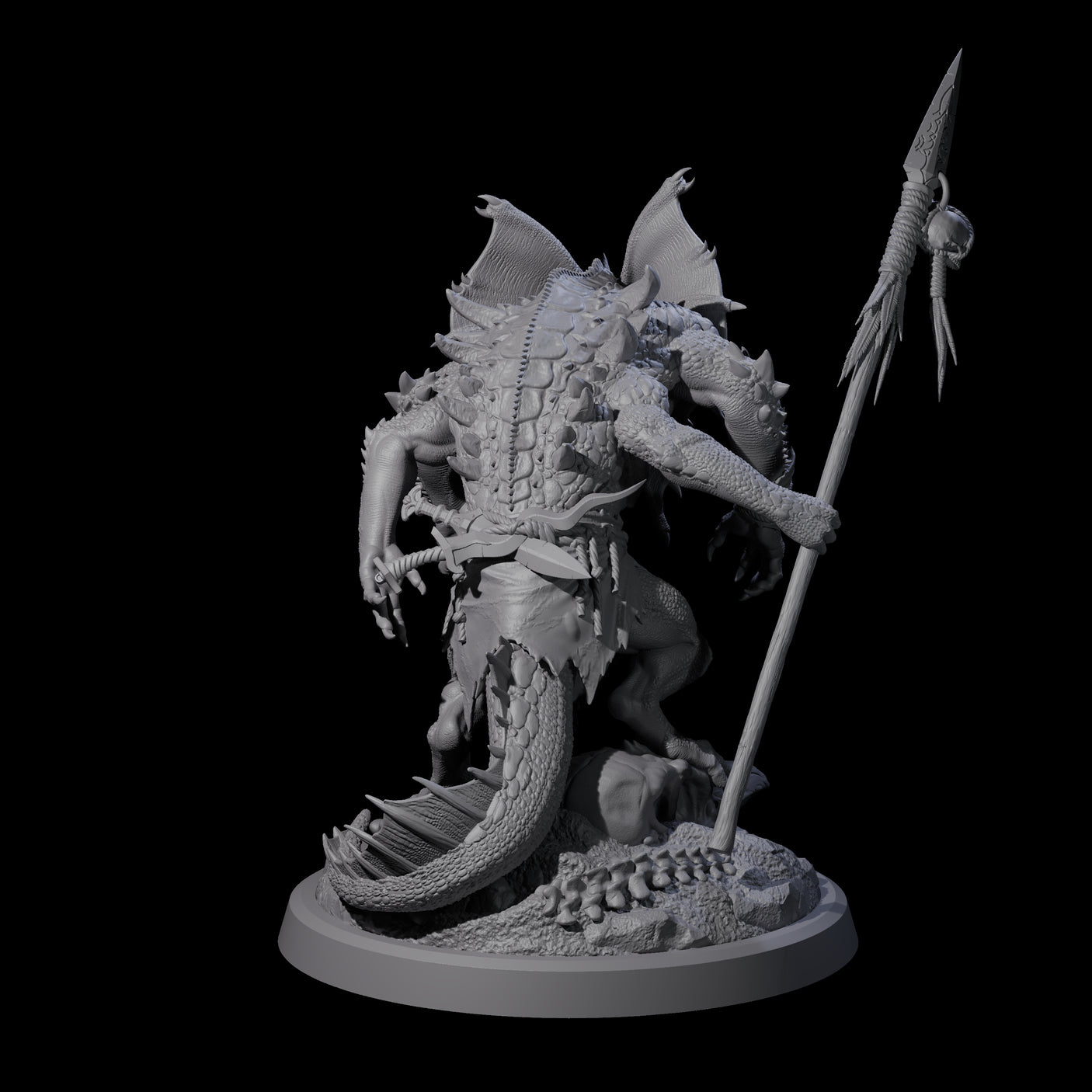 Frilly Dinosaur Lizardfolk Warrior Miniature for Dungeons and Dragons, Pathfinder or other TTRPGs