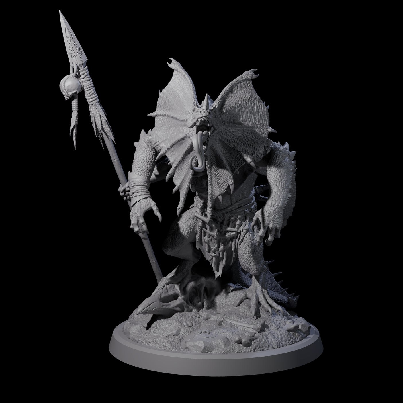Frilly Dinosaur Lizardfolk Warrior Miniature for Dungeons and Dragons, Pathfinder or other TTRPGs