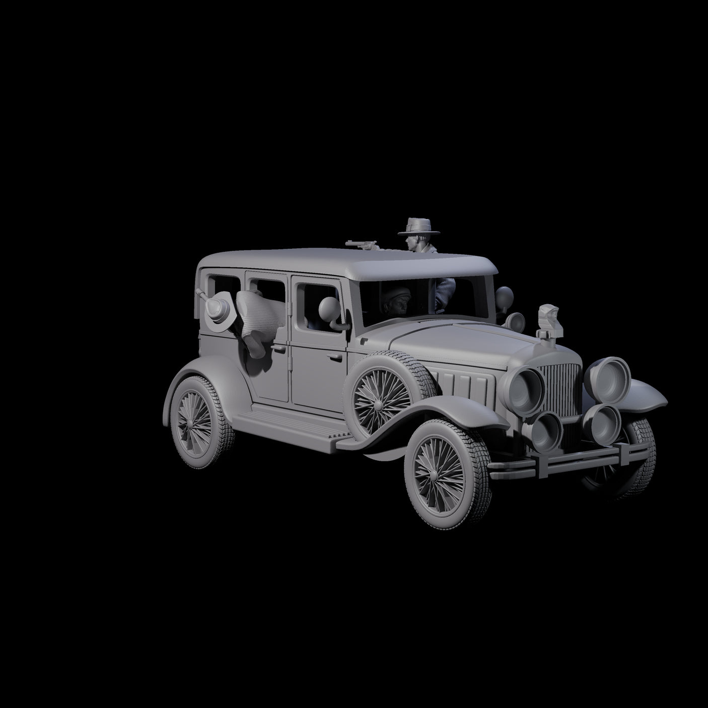 Gangster Riding Minerva Car Miniature for Dungeons and Dragons, Pathfinder or other TTRPGs