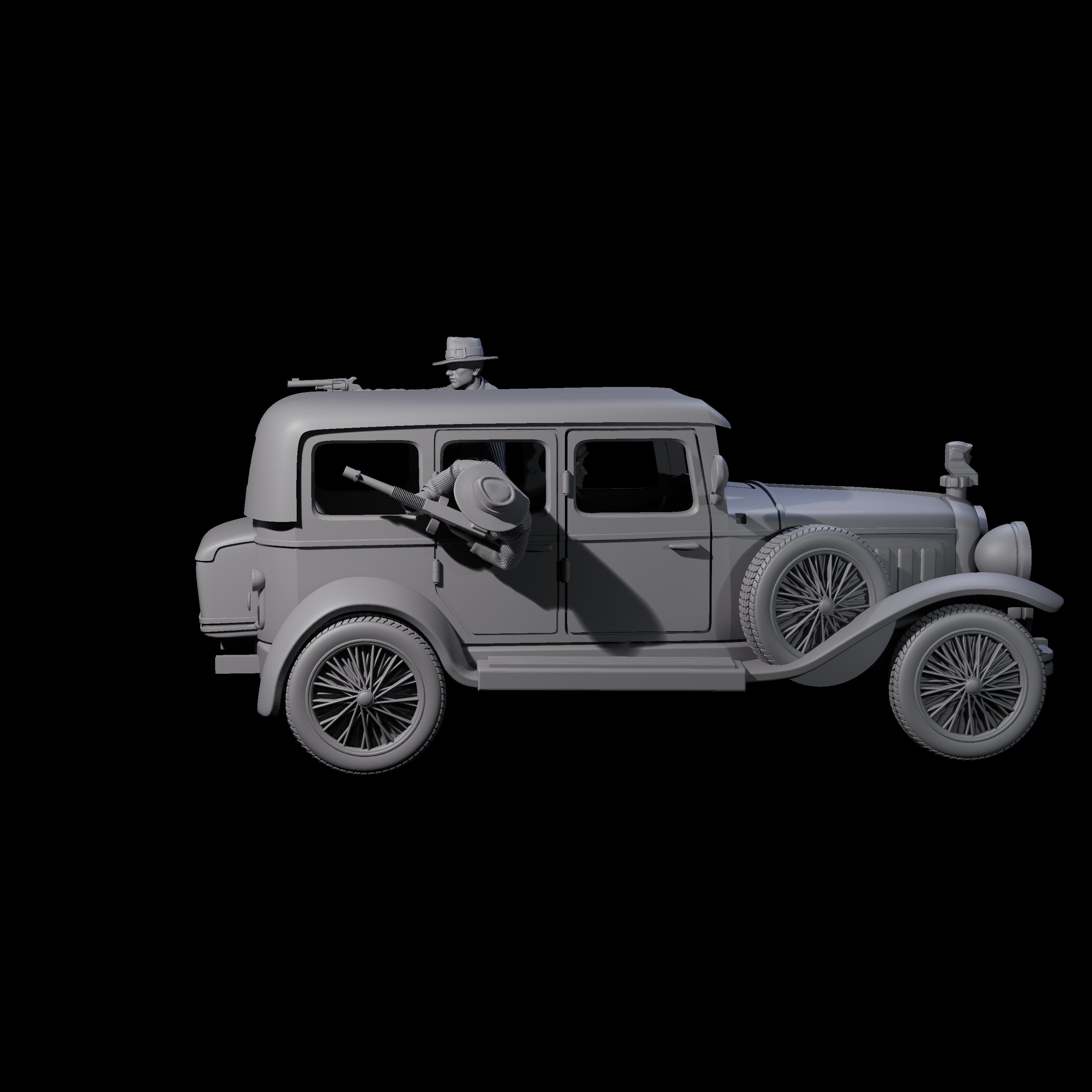 Gangster Riding Minerva Car Miniature for Dungeons and Dragons, Pathfinder or other TTRPGs