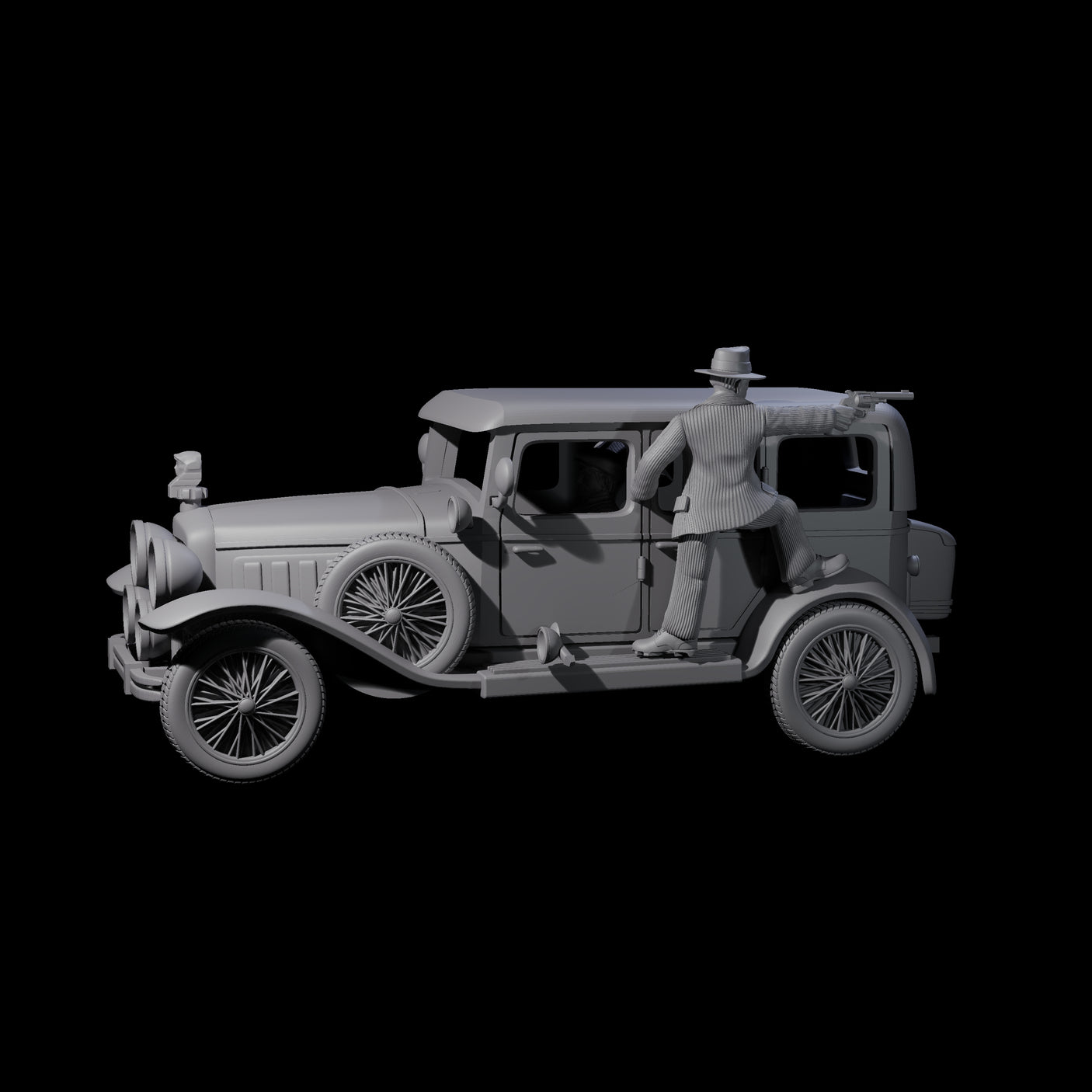 Gangster Riding Minerva Car Miniature for Dungeons and Dragons, Pathfinder or other TTRPGs