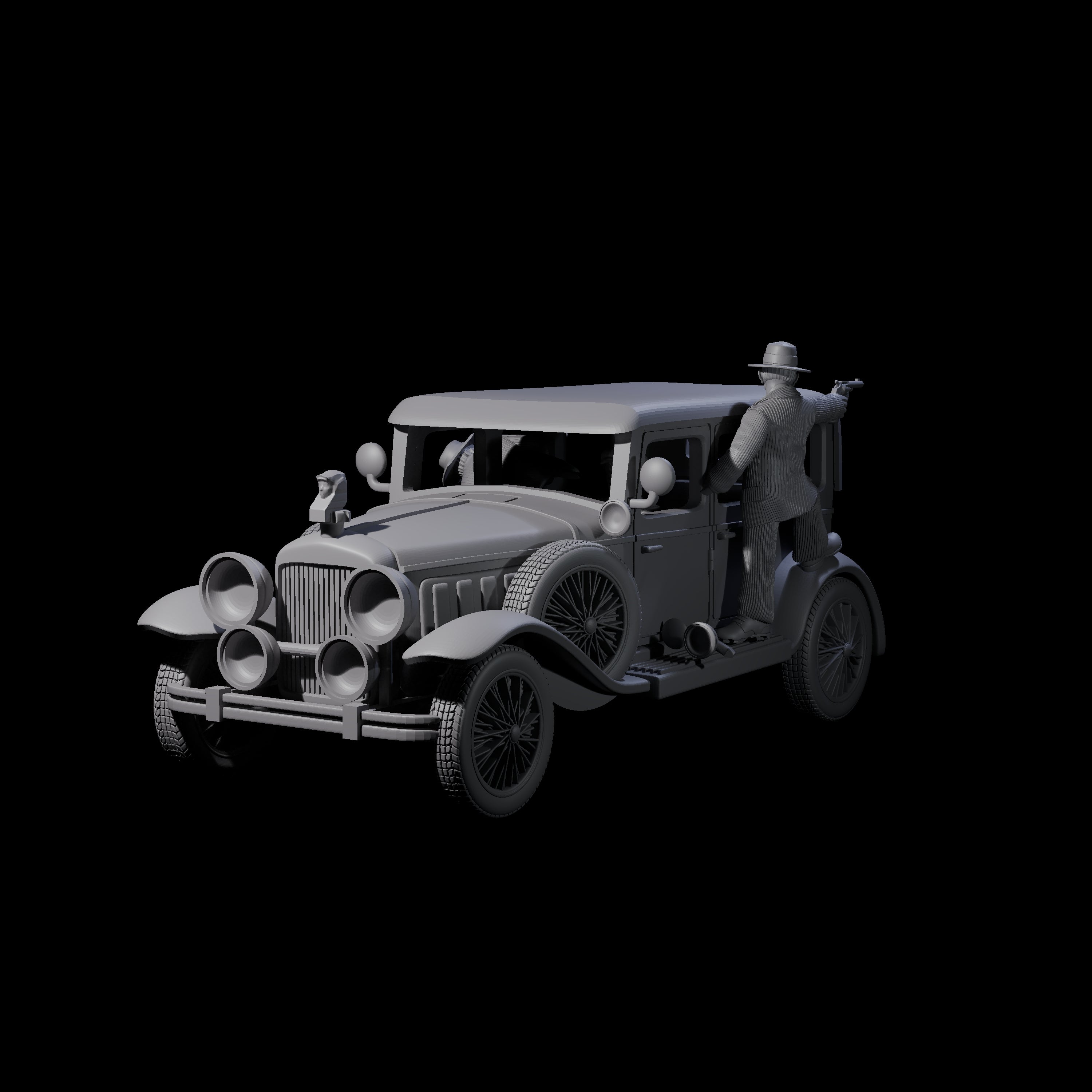 Gangster Riding Minerva Car Miniature for Dungeons and Dragons, Pathfinder or other TTRPGs