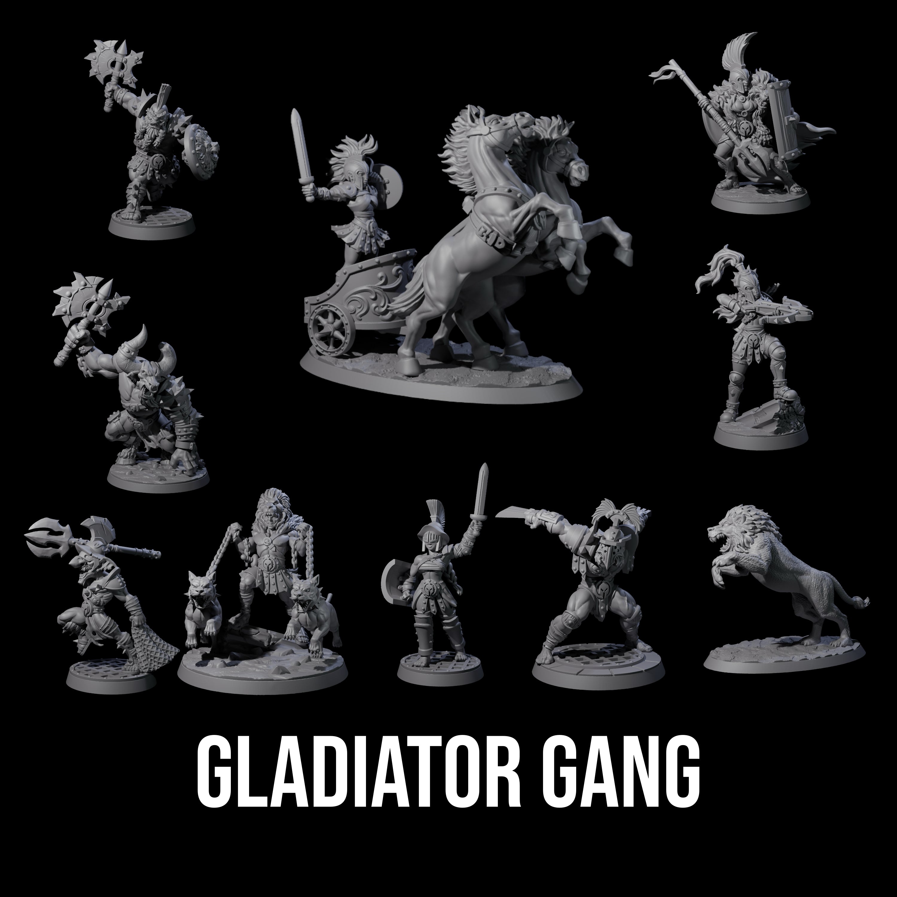 Gladiator Gang Miniature for Dungeons and Dragons, Pathfinder or other TTRPGs