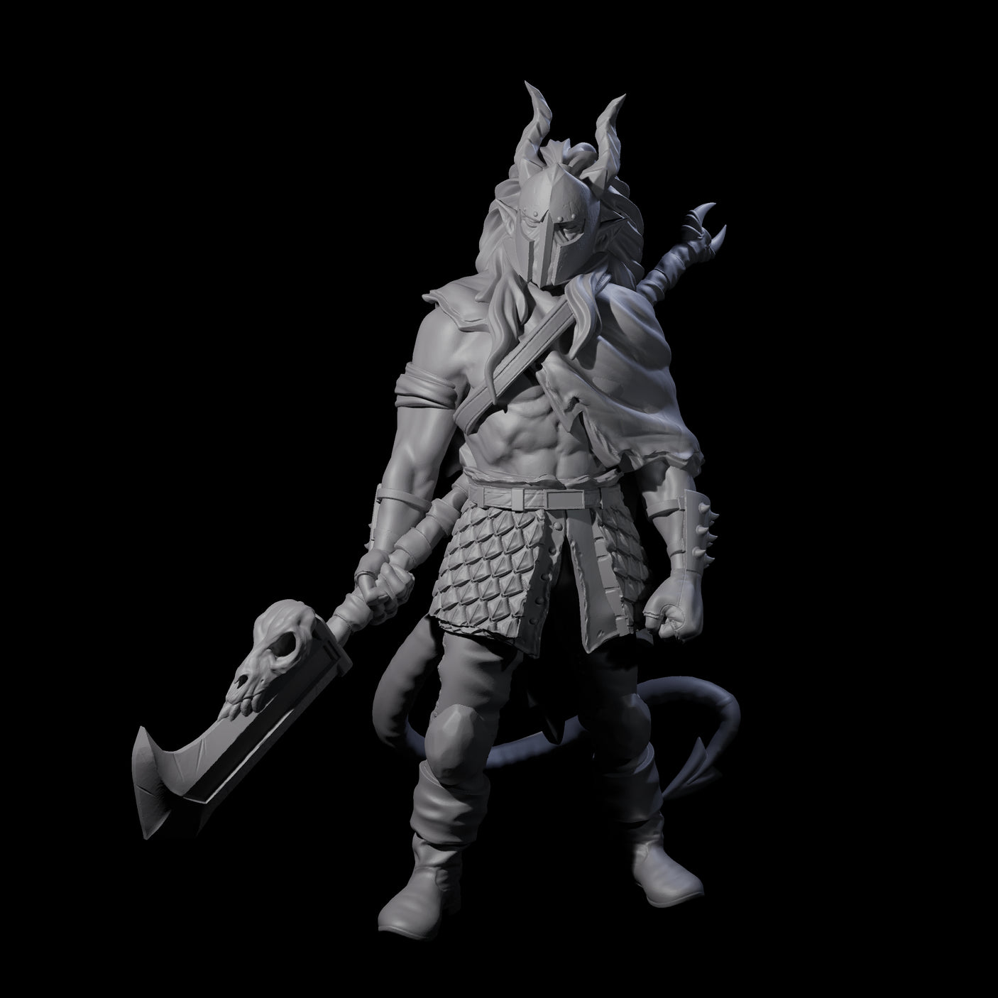 Glaived Up Tiefling Barbarian Miniature for Dungeons and Dragons, Pathfinder or other TTRPGs