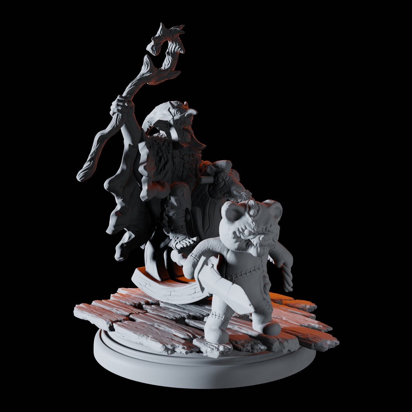 Goblin Shaman riding a Rocking Horse Miniature for Dungeons and Dragons, Pathfinder or other TTRPGs