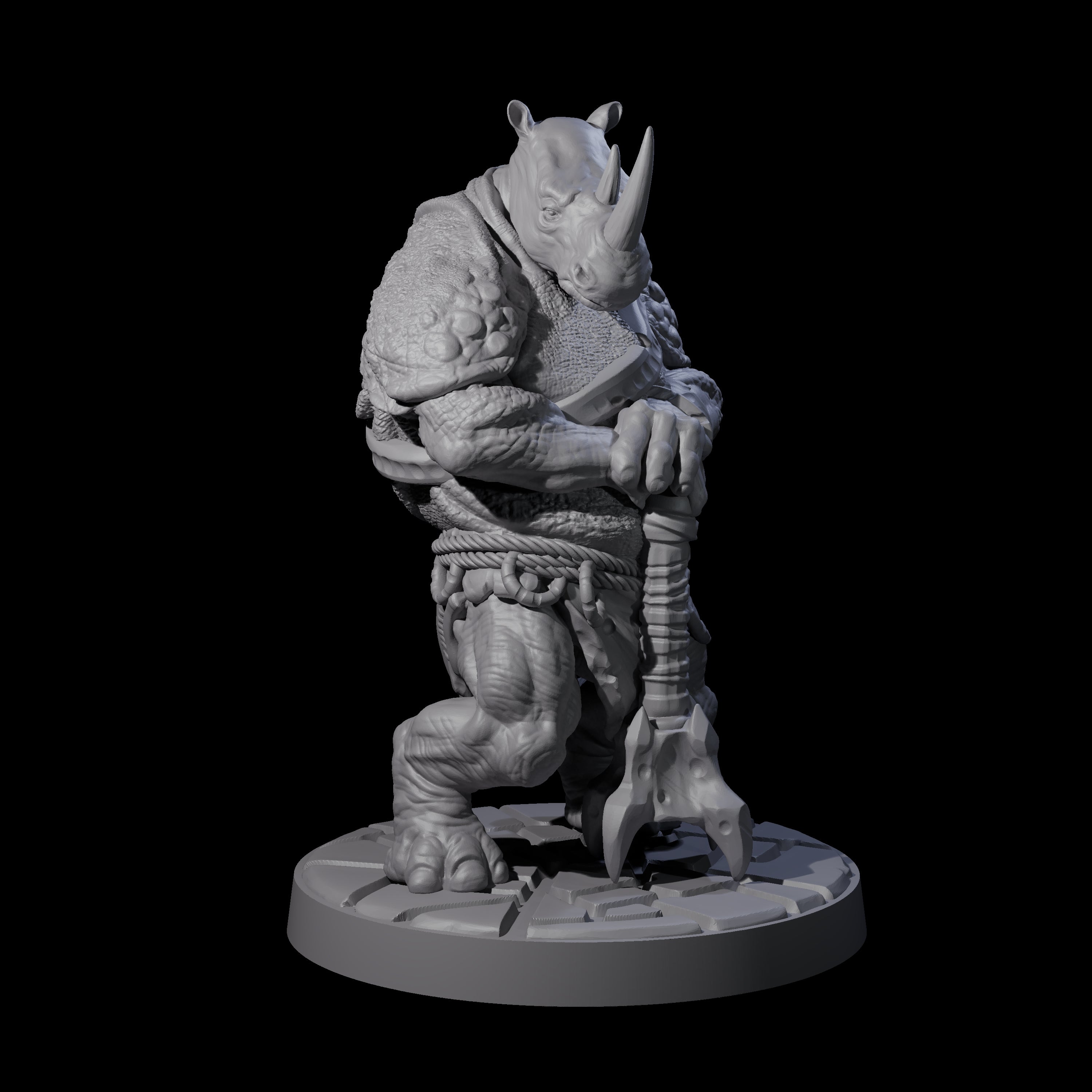 Grim Rhinofolk Gladiator A Miniature for Dungeons and Dragons, Pathfinder or other TTRPGs