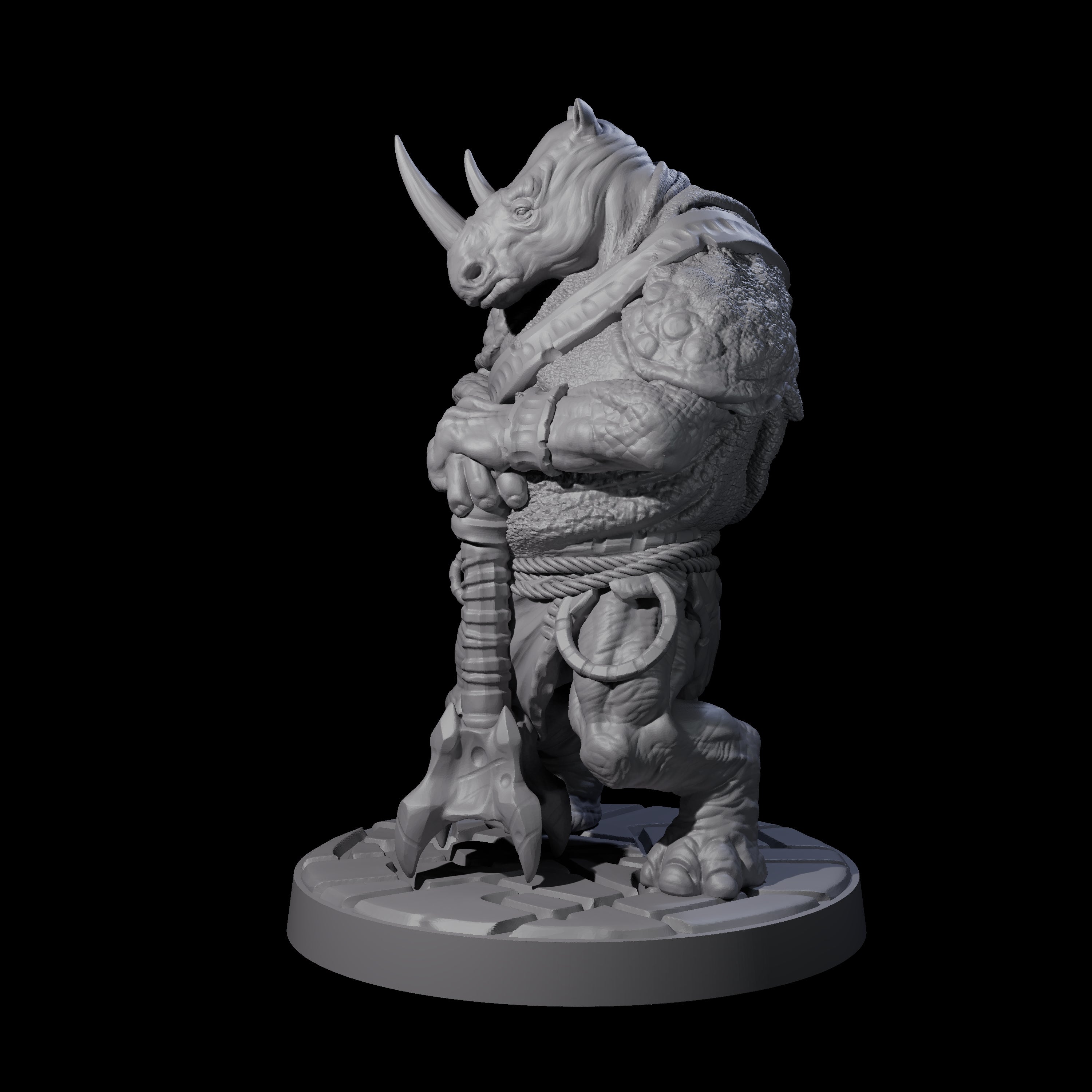 Grim Rhinofolk Gladiator A Miniature for Dungeons and Dragons, Pathfinder or other TTRPGs