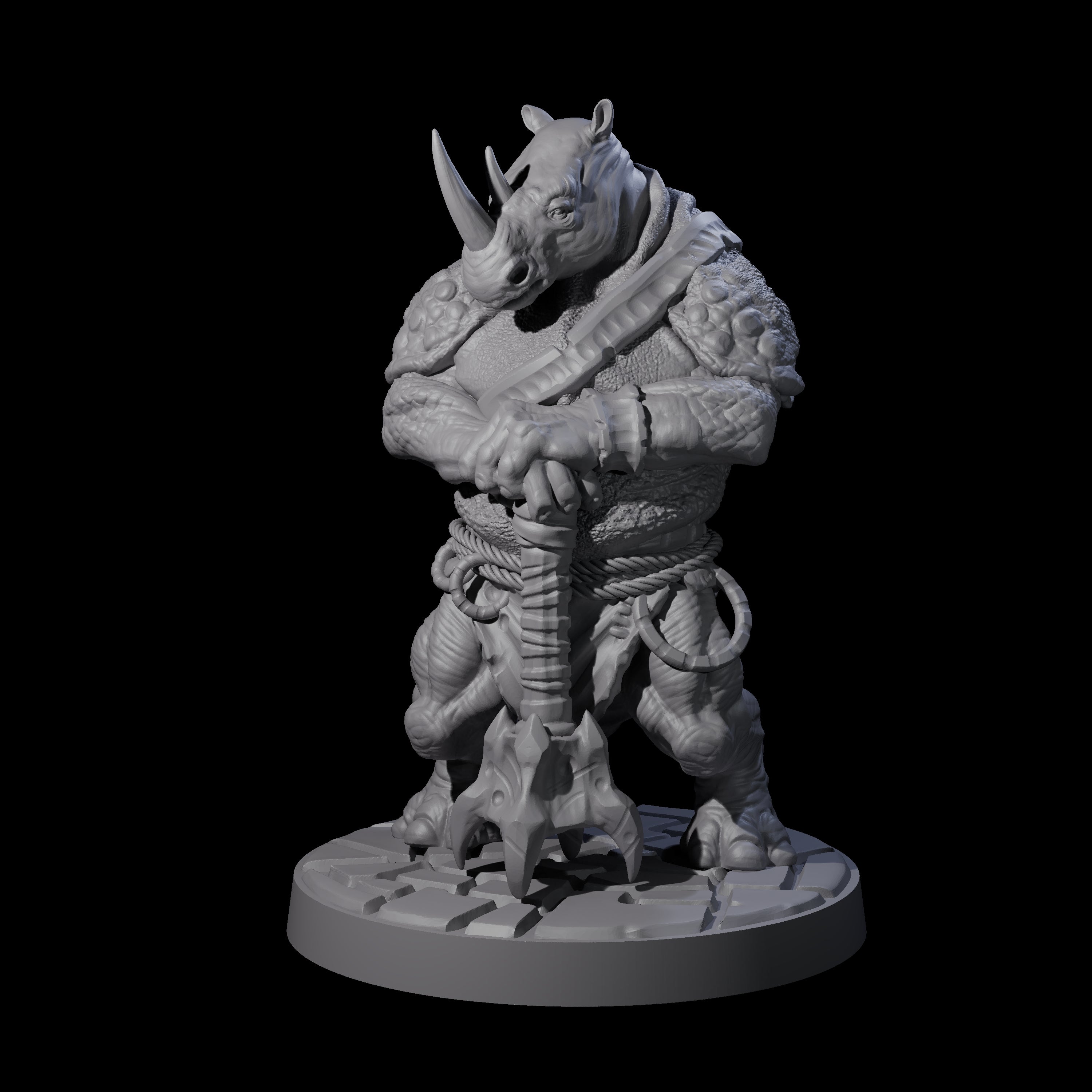 Grim Rhinofolk Gladiator A Miniature for Dungeons and Dragons, Pathfinder or other TTRPGs