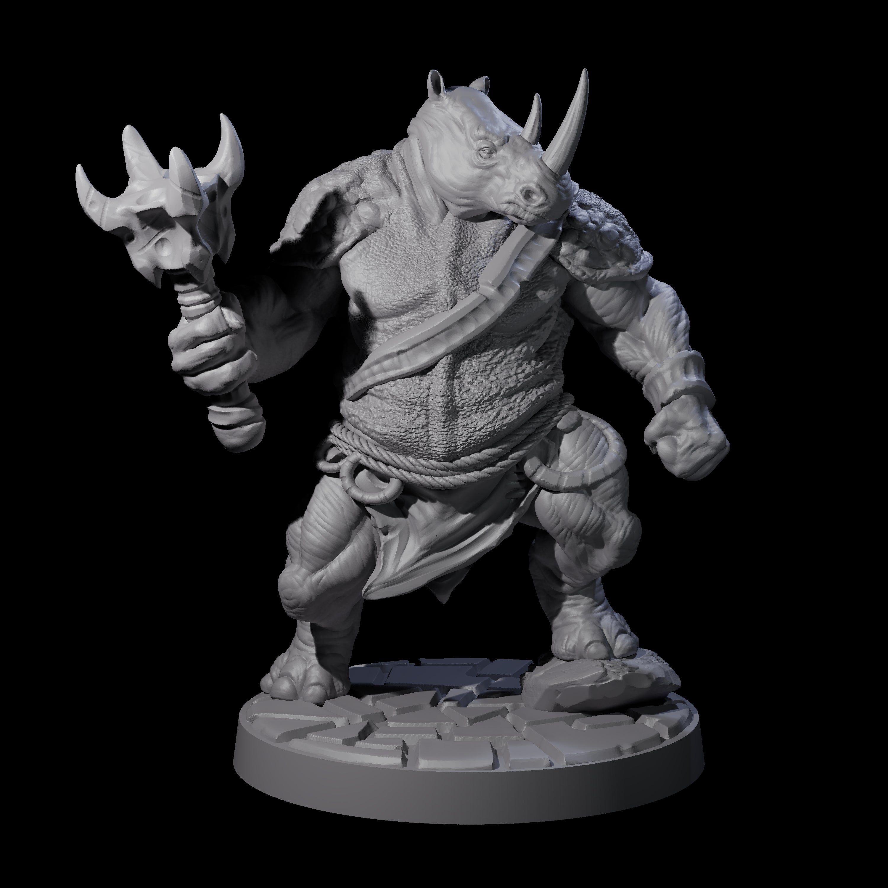 Grim Rhinofolk Gladiator B Miniature for Dungeons and Dragons, Pathfinder or other TTRPGs