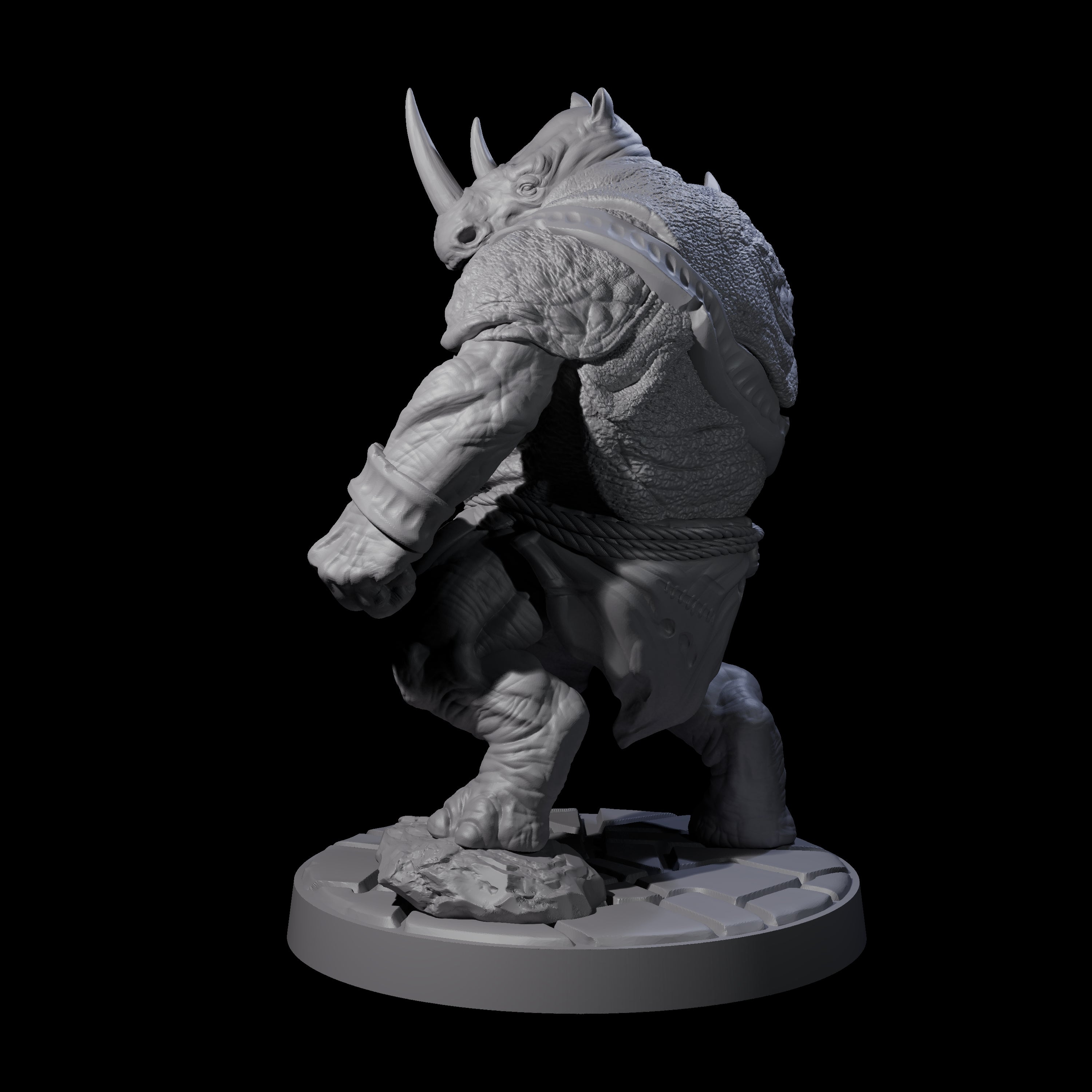 Grim Rhinofolk Gladiator B Miniature for Dungeons and Dragons, Pathfinder or other TTRPGs