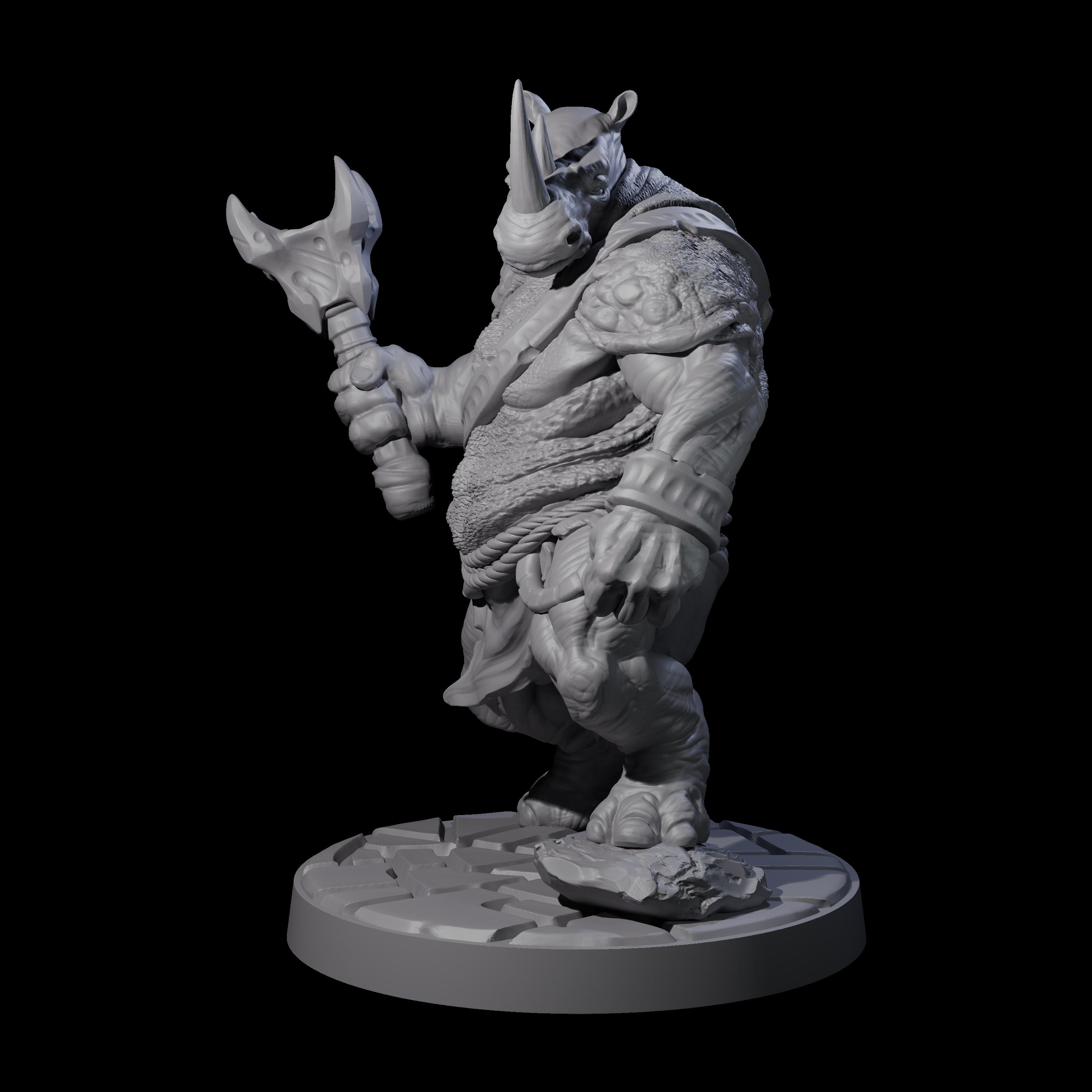 Grim Rhinofolk Gladiator B Miniature for Dungeons and Dragons, Pathfinder or other TTRPGs