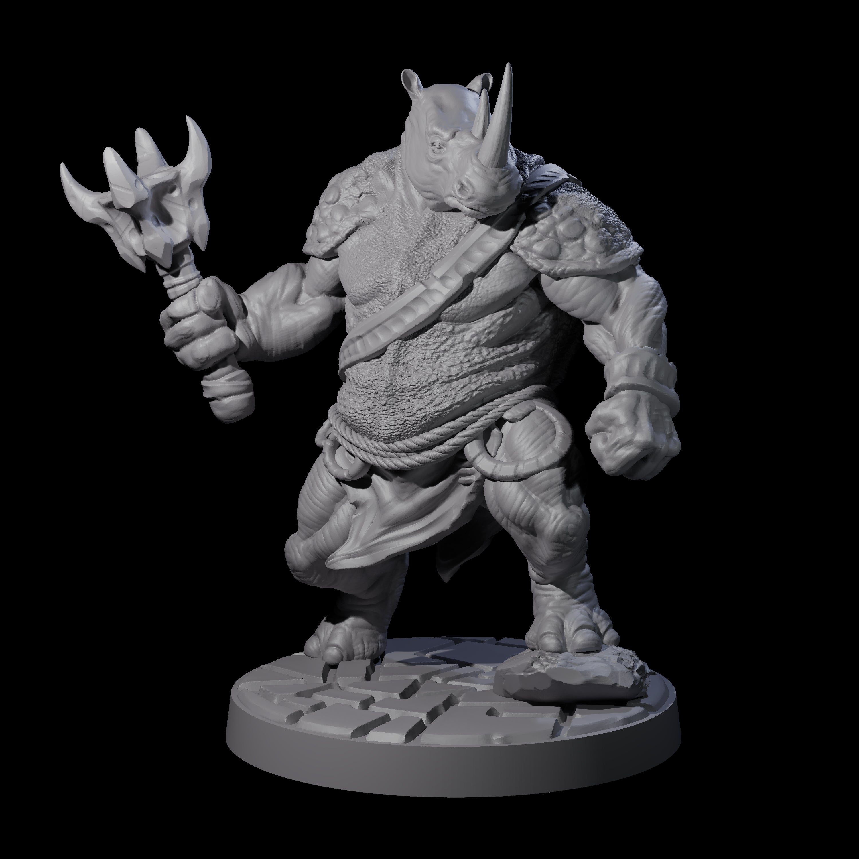 Grim Rhinofolk Gladiator B Miniature for Dungeons and Dragons, Pathfinder or other TTRPGs