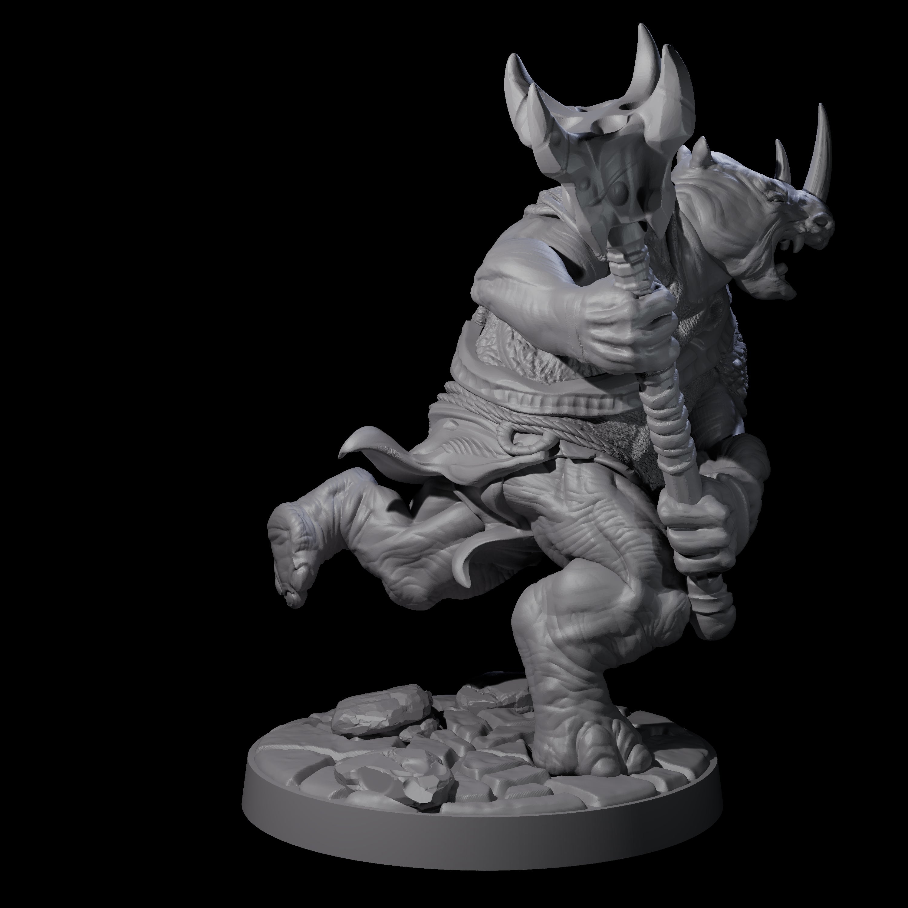 Grim Rhinofolk Gladiator C Miniature for Dungeons and Dragons, Pathfinder or other TTRPGs