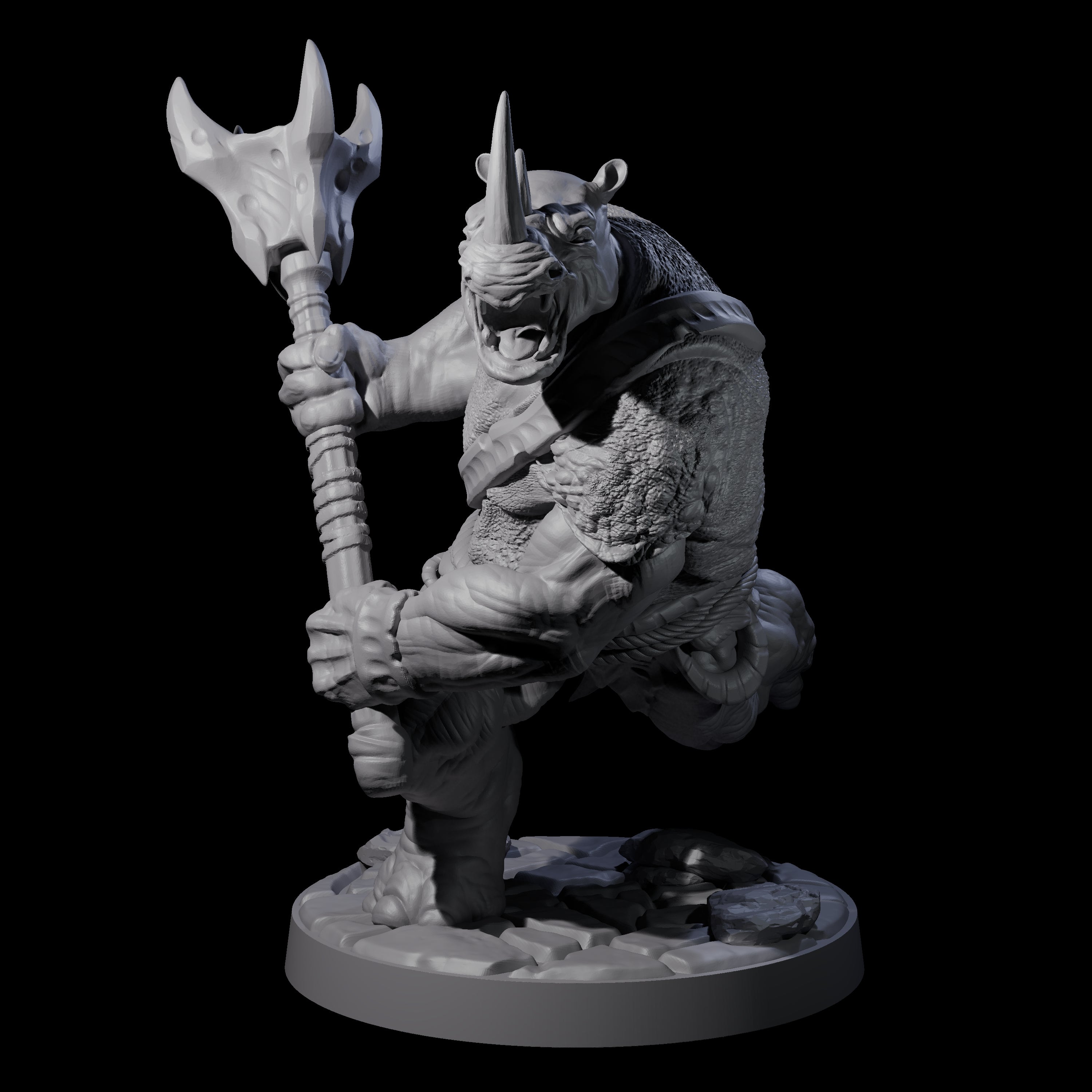 Grim Rhinofolk Gladiator C Miniature for Dungeons and Dragons, Pathfinder or other TTRPGs