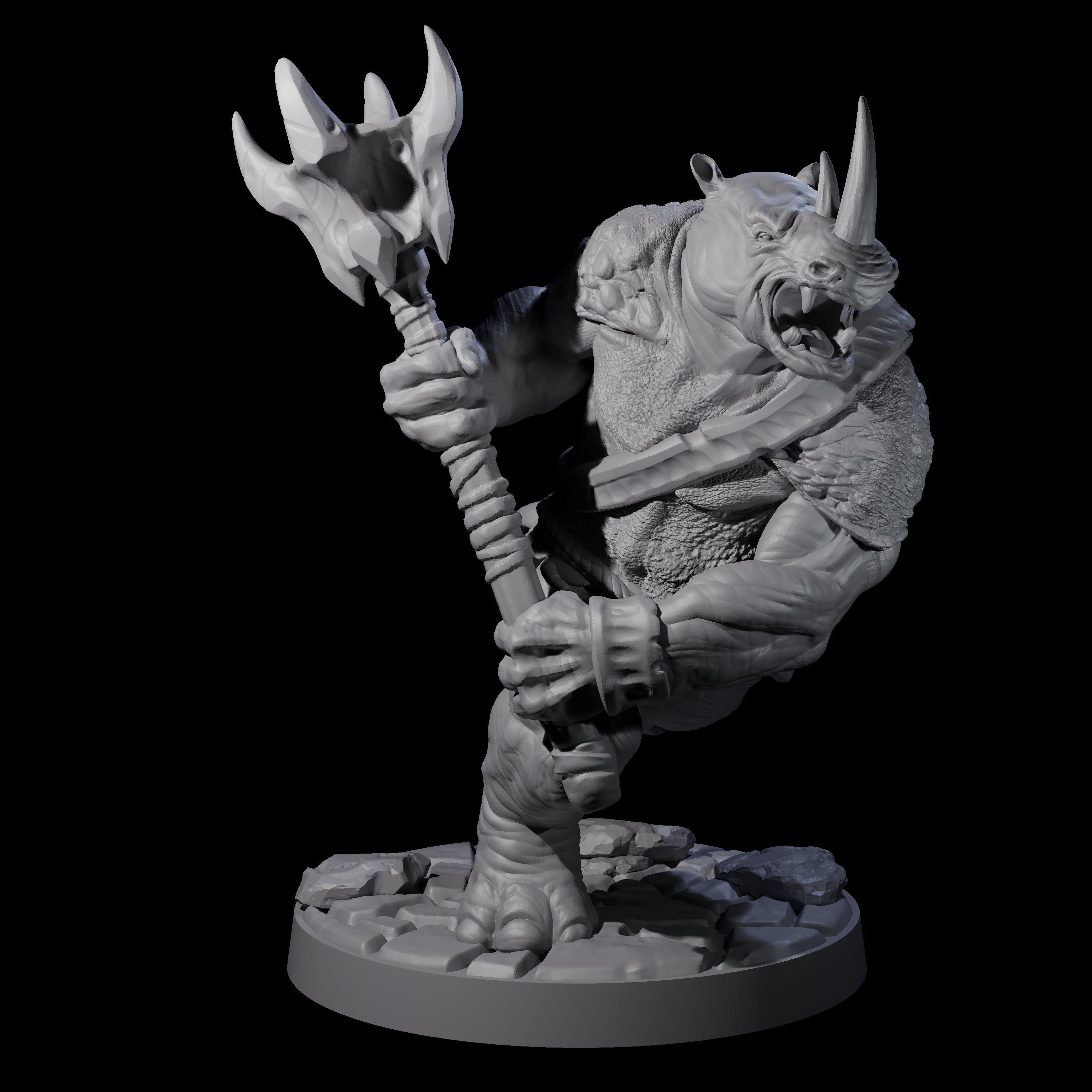 Grim Rhinofolk Gladiator C Miniature for Dungeons and Dragons, Pathfinder or other TTRPGs