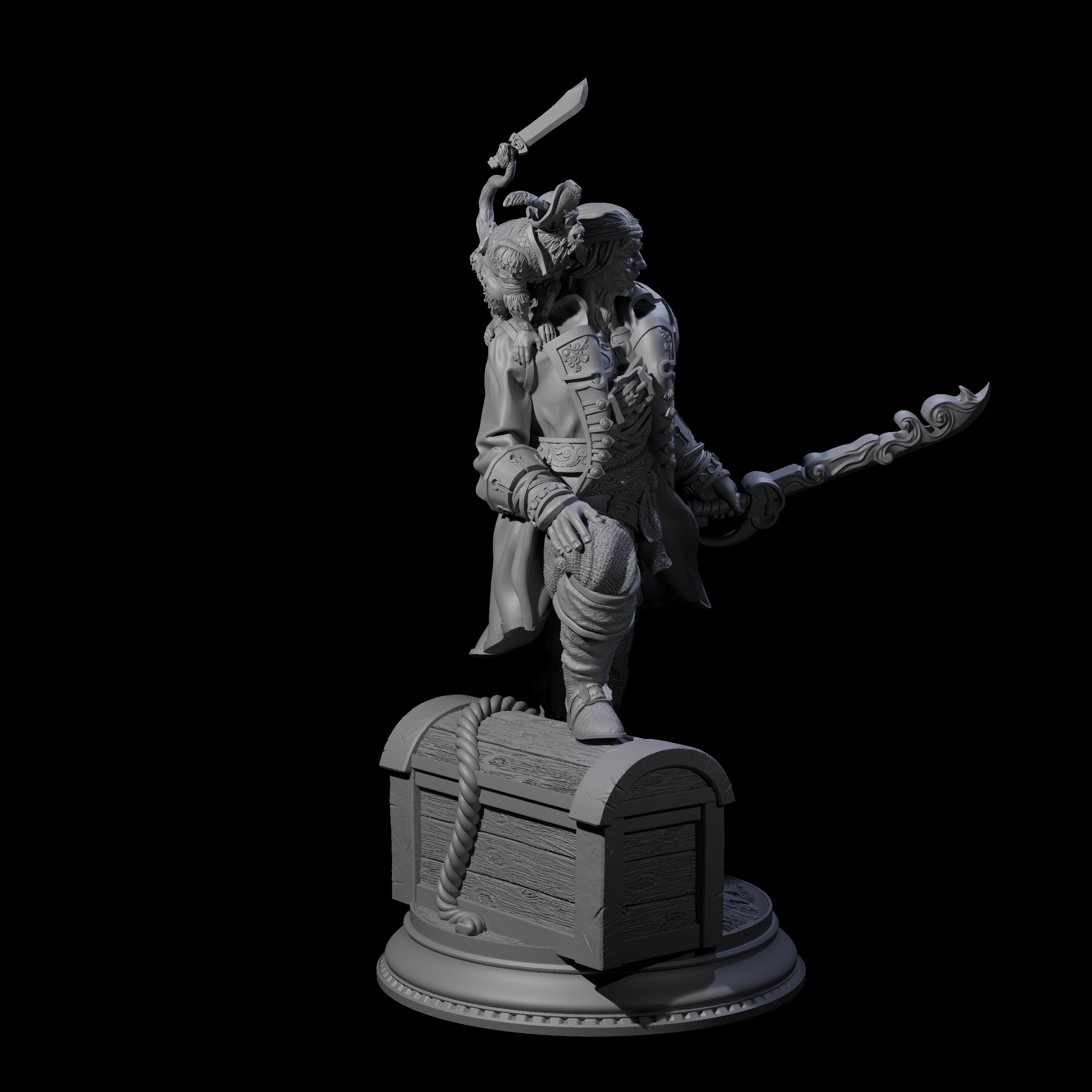 Grinning Elf Pirate with Monkey Miniature for Dungeons and Dragons, Pathfinder or other TTRPGs