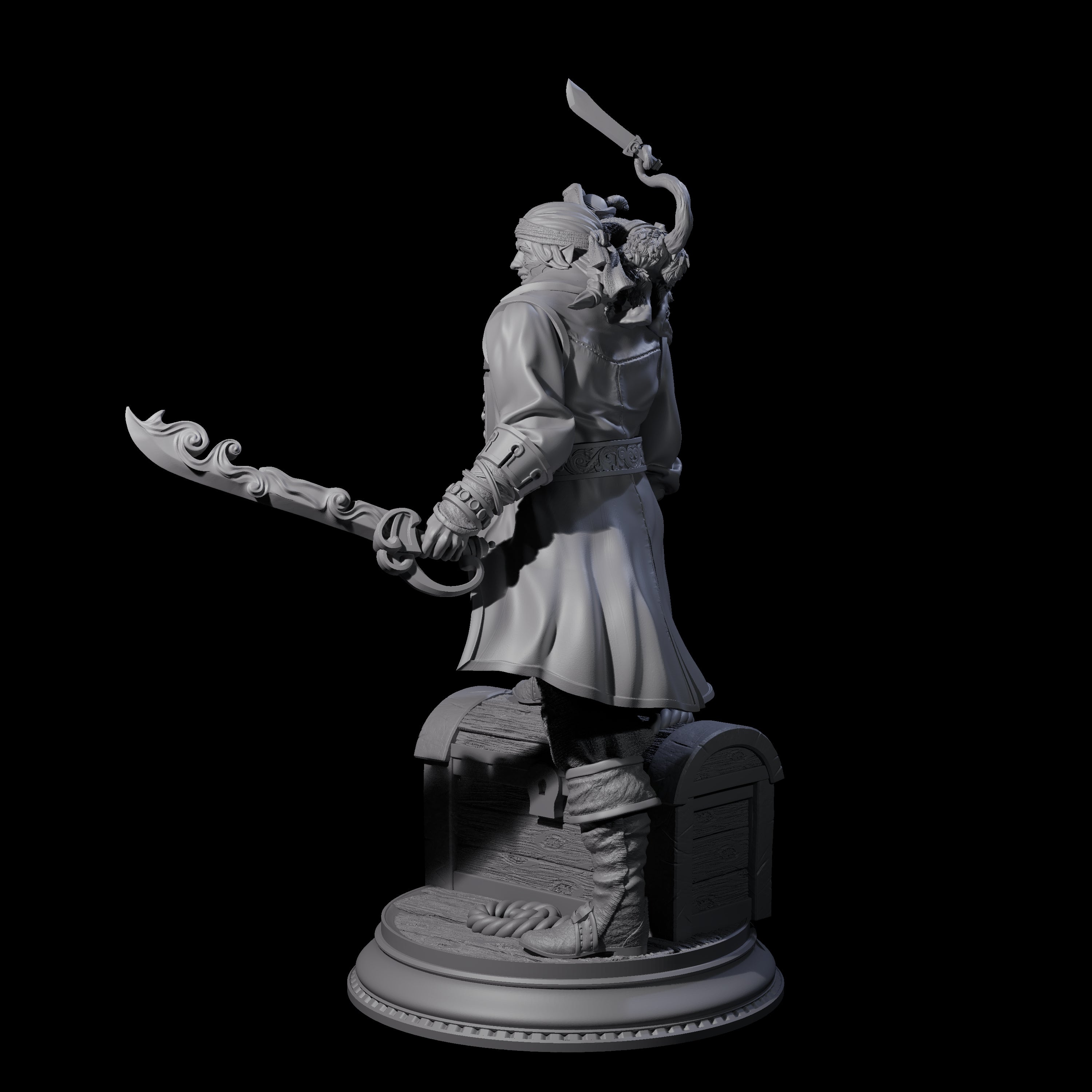 Grinning Elf Pirate with Monkey Miniature for Dungeons and Dragons, Pathfinder or other TTRPGs