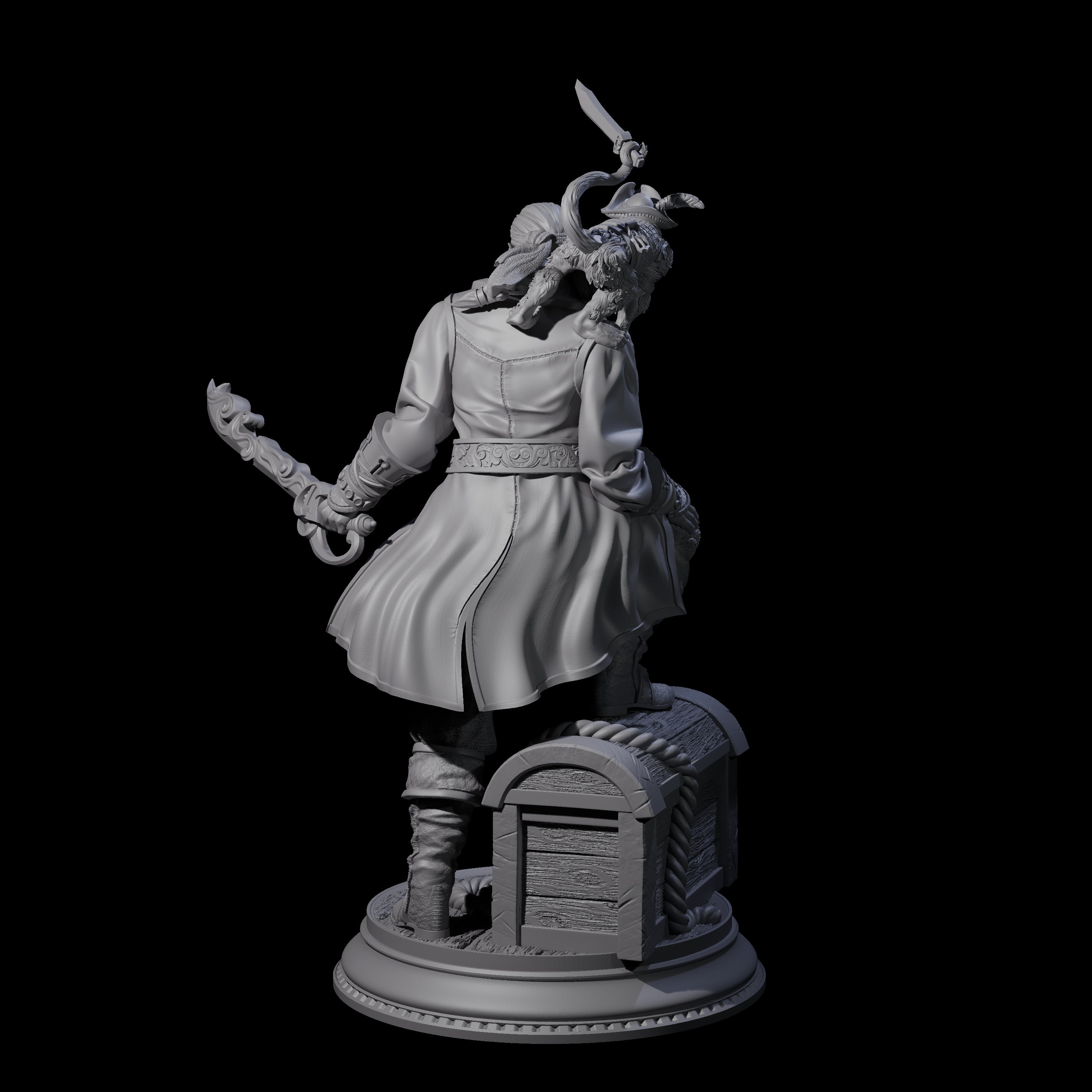 Grinning Elf Pirate with Monkey Miniature for Dungeons and Dragons, Pathfinder or other TTRPGs