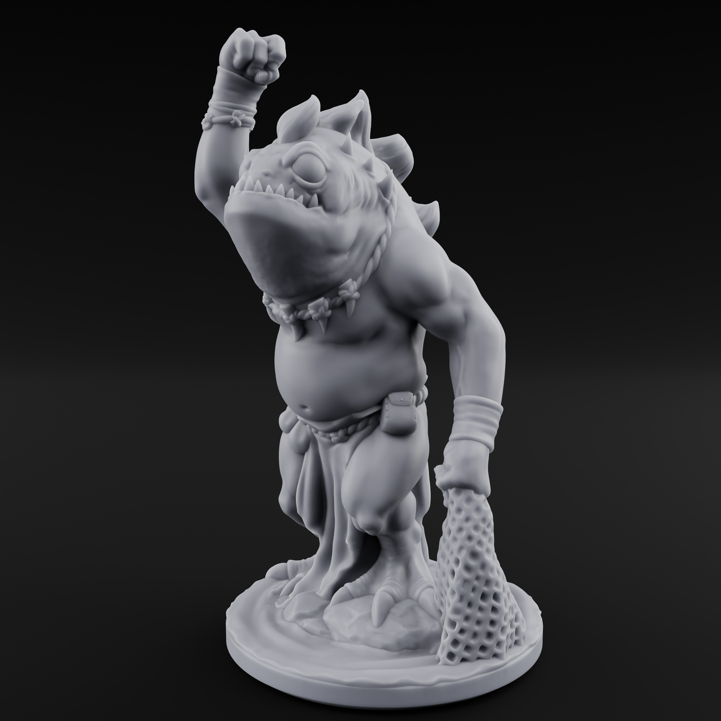 Grumpy Kua-Toa Fisher B Miniature for Dungeons and Dragons, Pathfinder or other TTRPGs