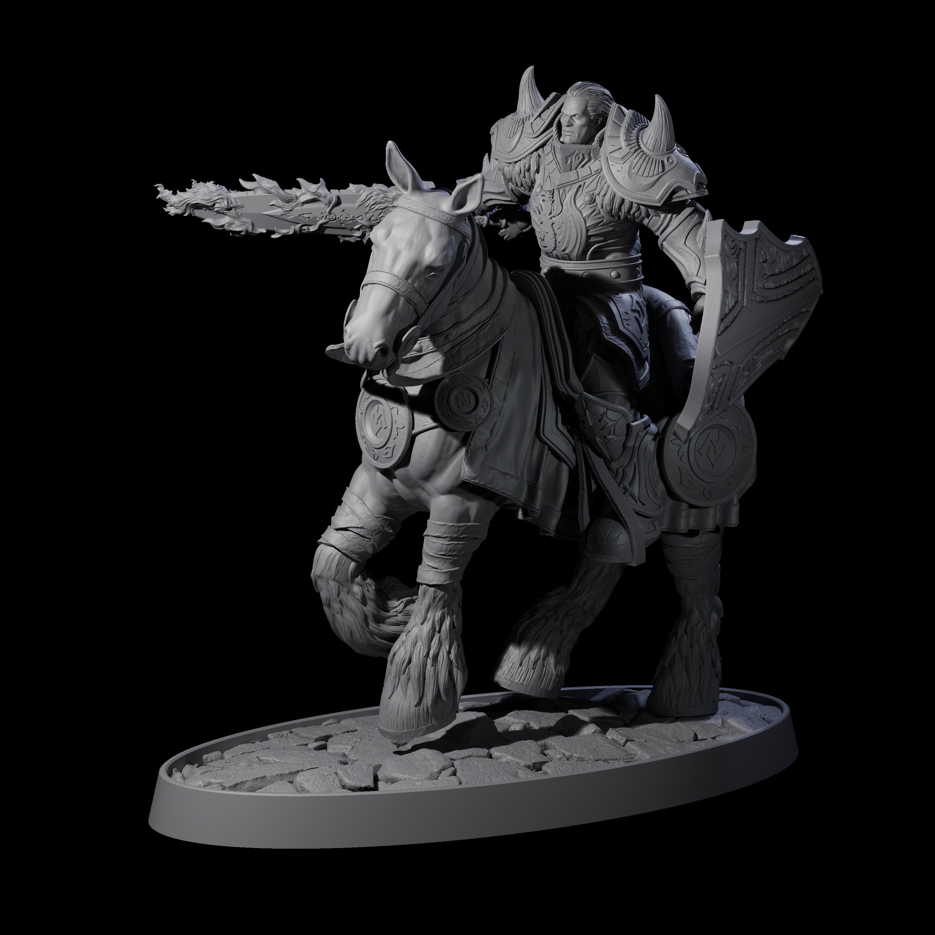 Heavy Cavalry of the Flames B Miniature for Dungeons and Dragons, Pathfinder or other TTRPGs