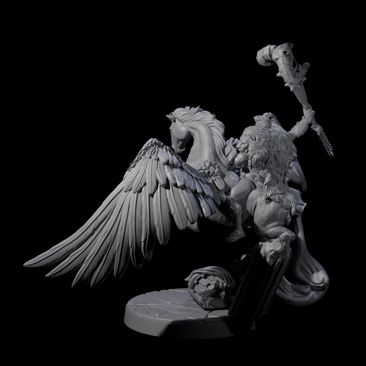 Hero riding a Pegasus Miniature for Dungeons and Dragons, Pathfinder or other TTRPGs