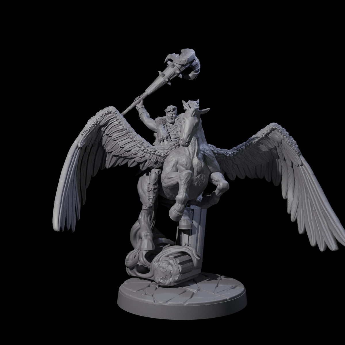 Hero riding a Pegasus Miniature for Dungeons and Dragons, Pathfinder or other TTRPGs
