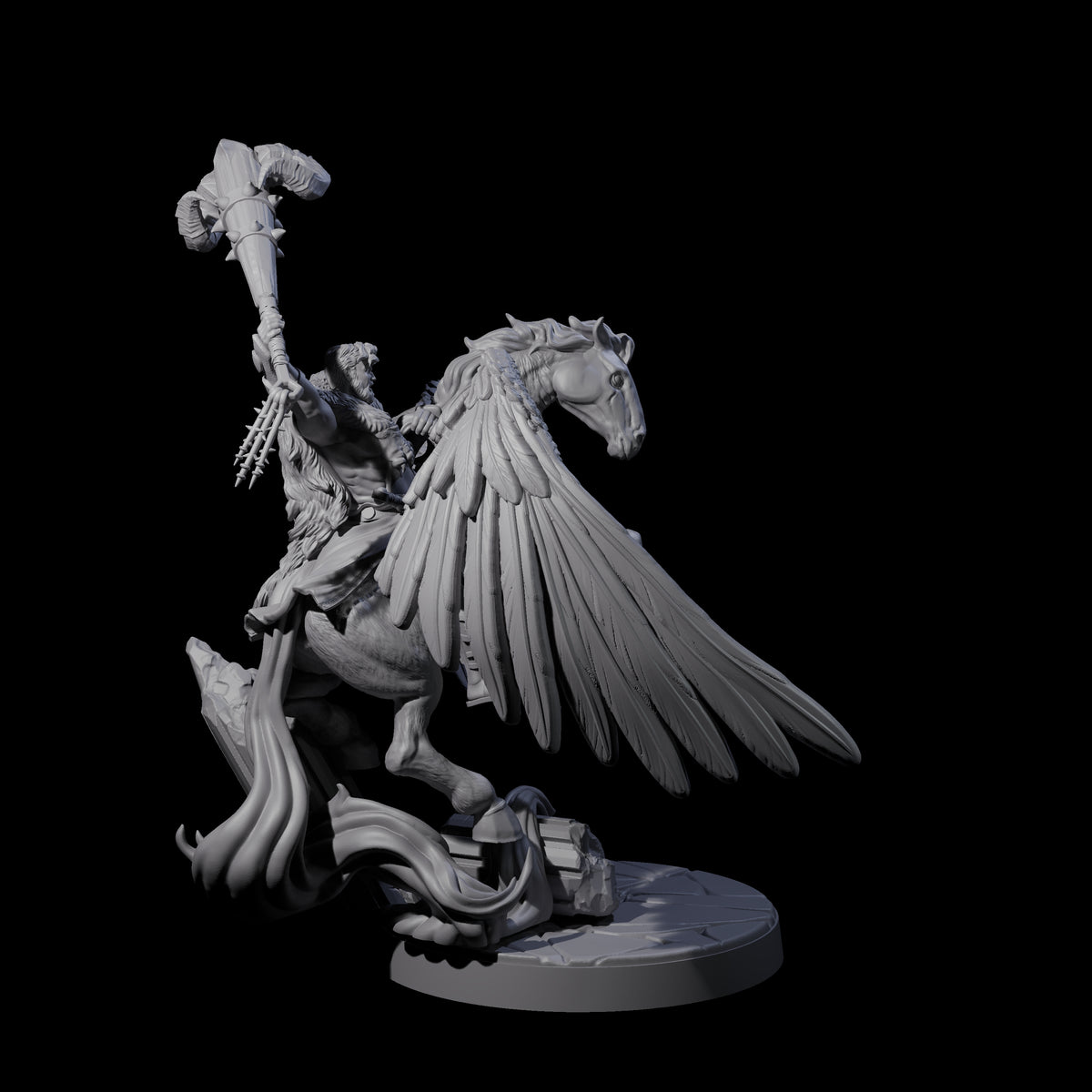 Hero riding a Pegasus Miniature for Dungeons and Dragons, Pathfinder or other TTRPGs