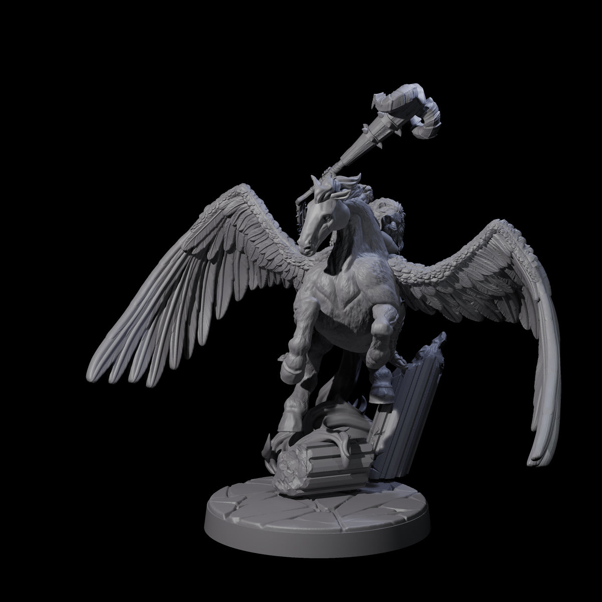 Hero riding a Pegasus Miniature for Dungeons and Dragons, Pathfinder or other TTRPGs