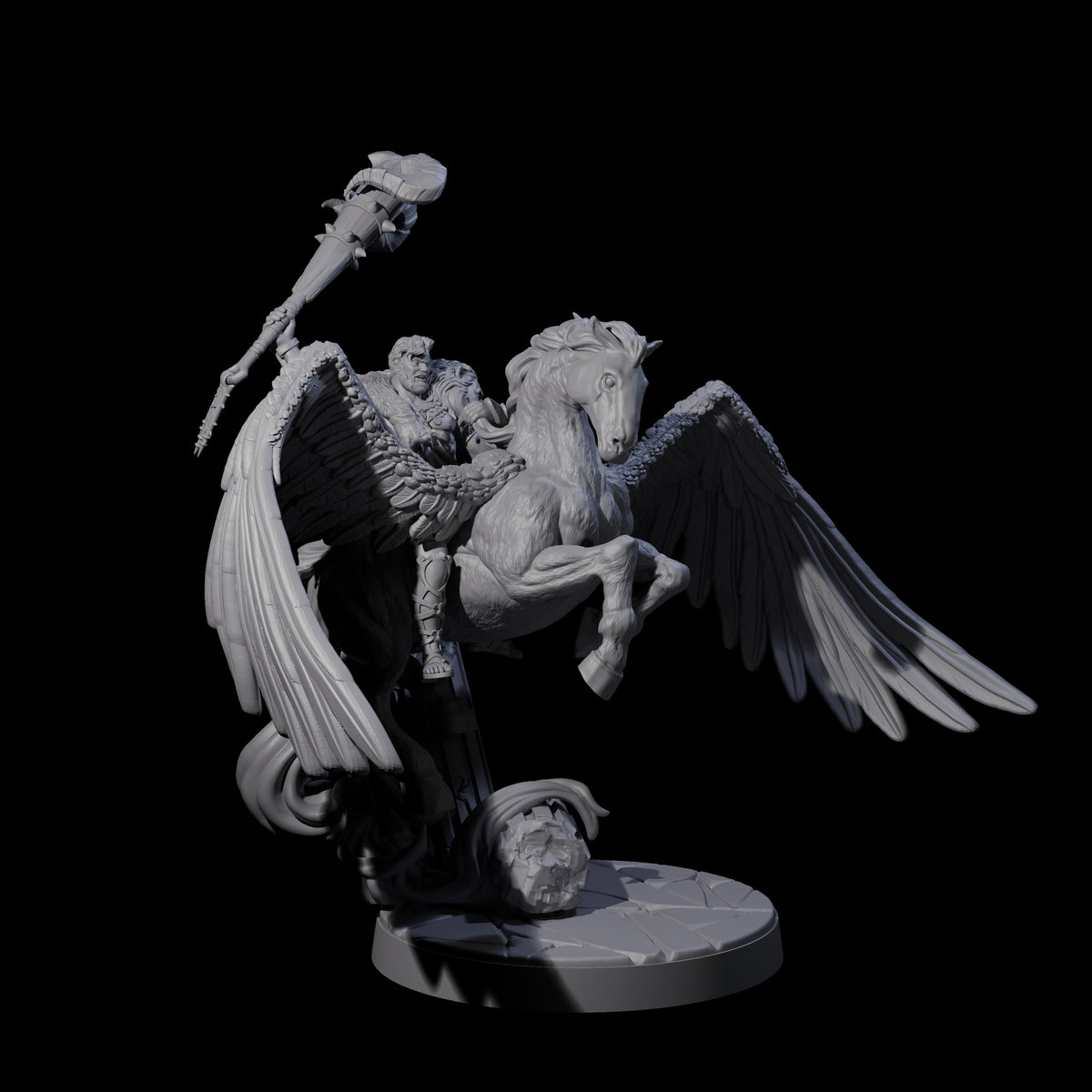 Hero riding a Pegasus Miniature for Dungeons and Dragons, Pathfinder or other TTRPGs