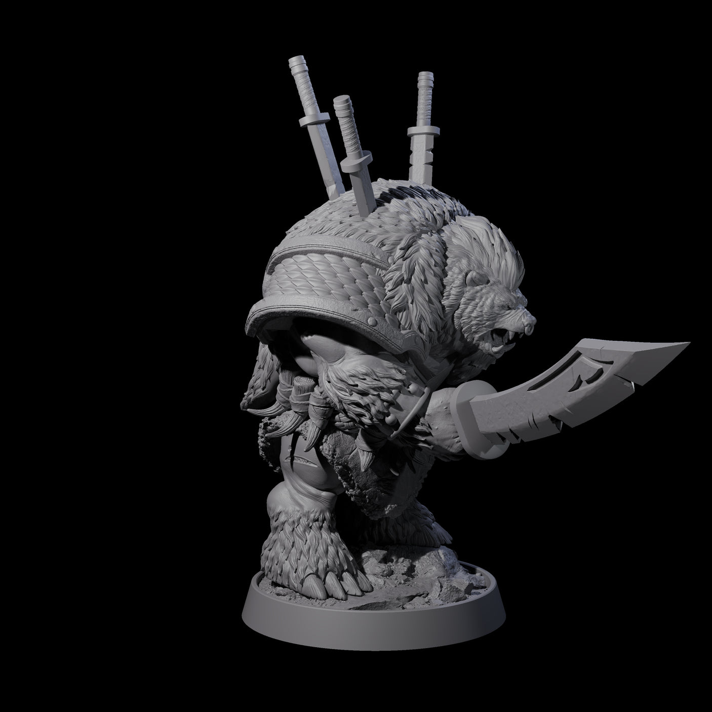 Hulking Ursine Barbarian D Miniature for Dungeons and Dragons, Pathfinder or other TTRPGs