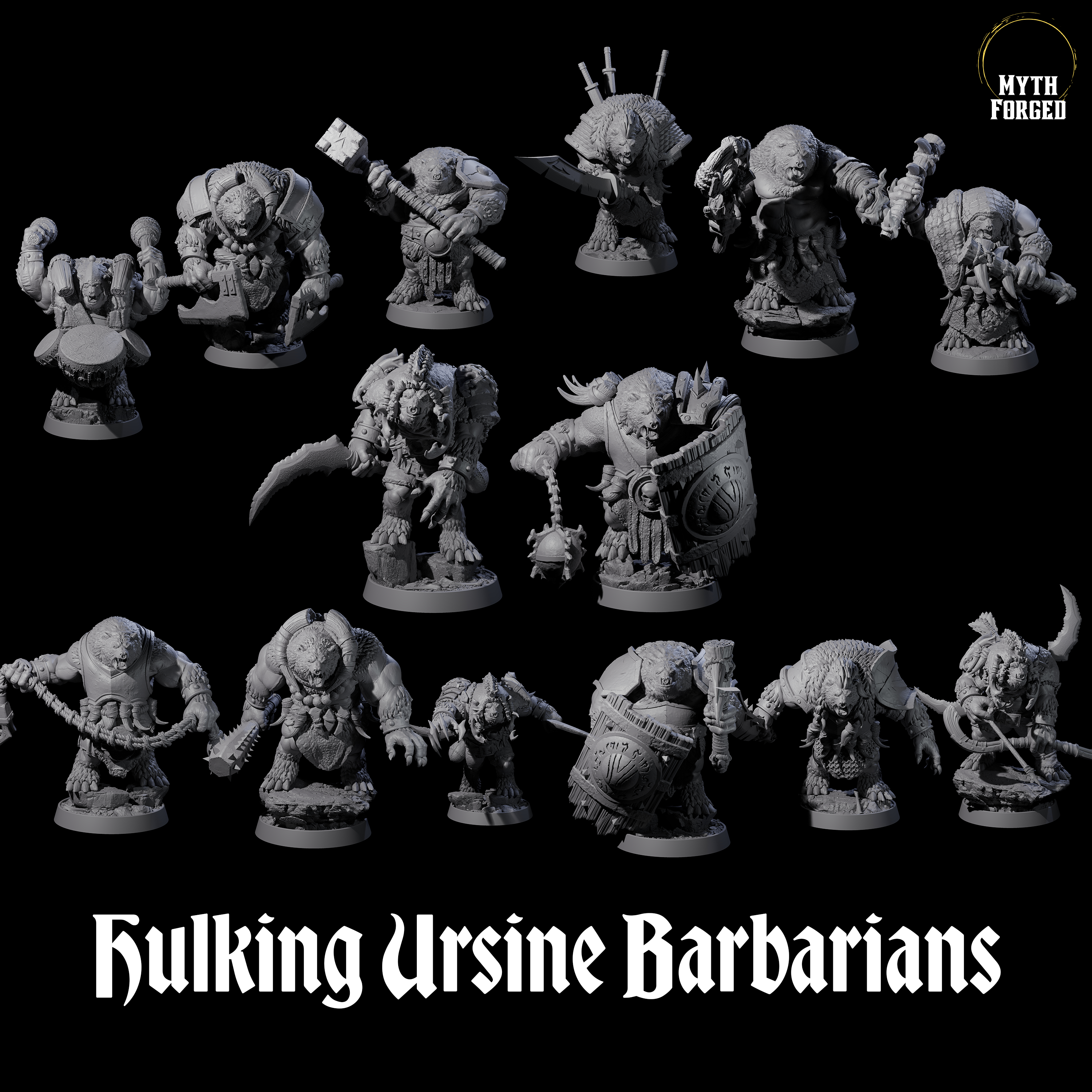 Hulking Ursine Barbarians Miniature for Dungeons and Dragons, Pathfinder or other TTRPGs