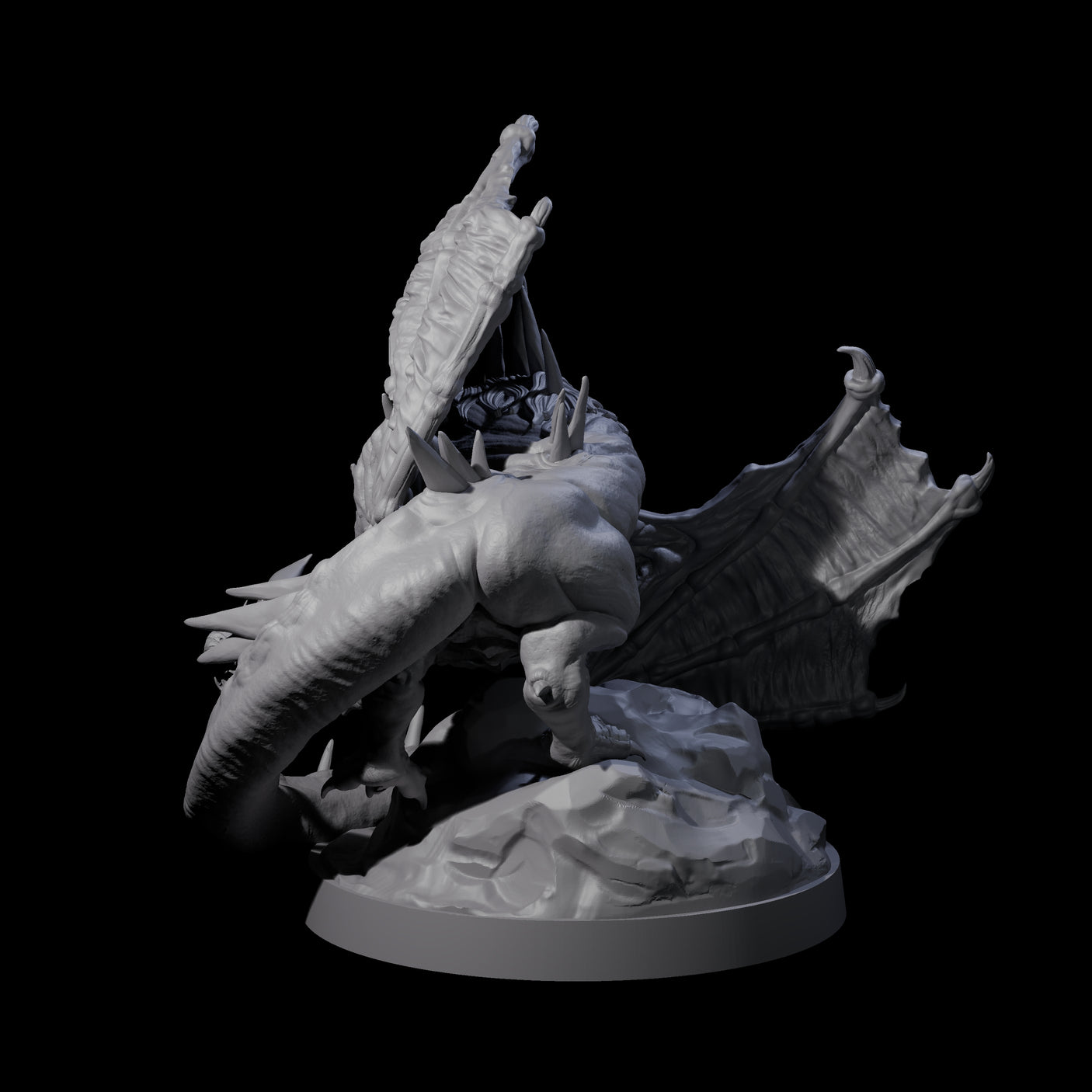 Hunched Young Black Dragon A Miniature for Dungeons and Dragons, Pathfinder or other TTRPGs