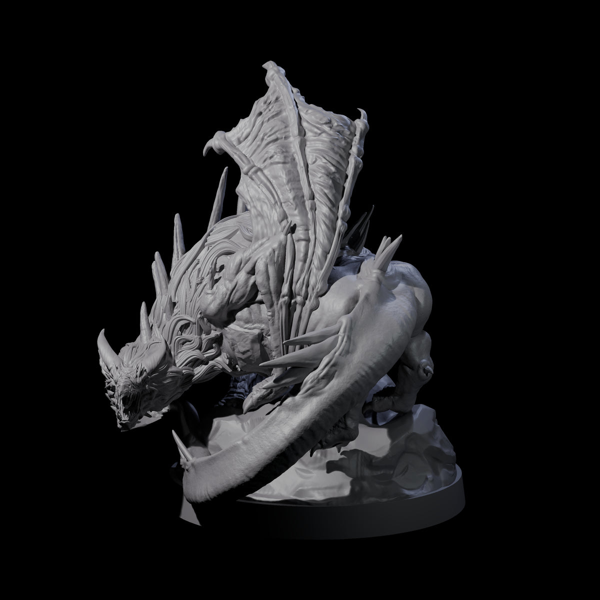Hunched Young Black Dragon A Miniature for Dungeons and Dragons, Pathfinder or other TTRPGs