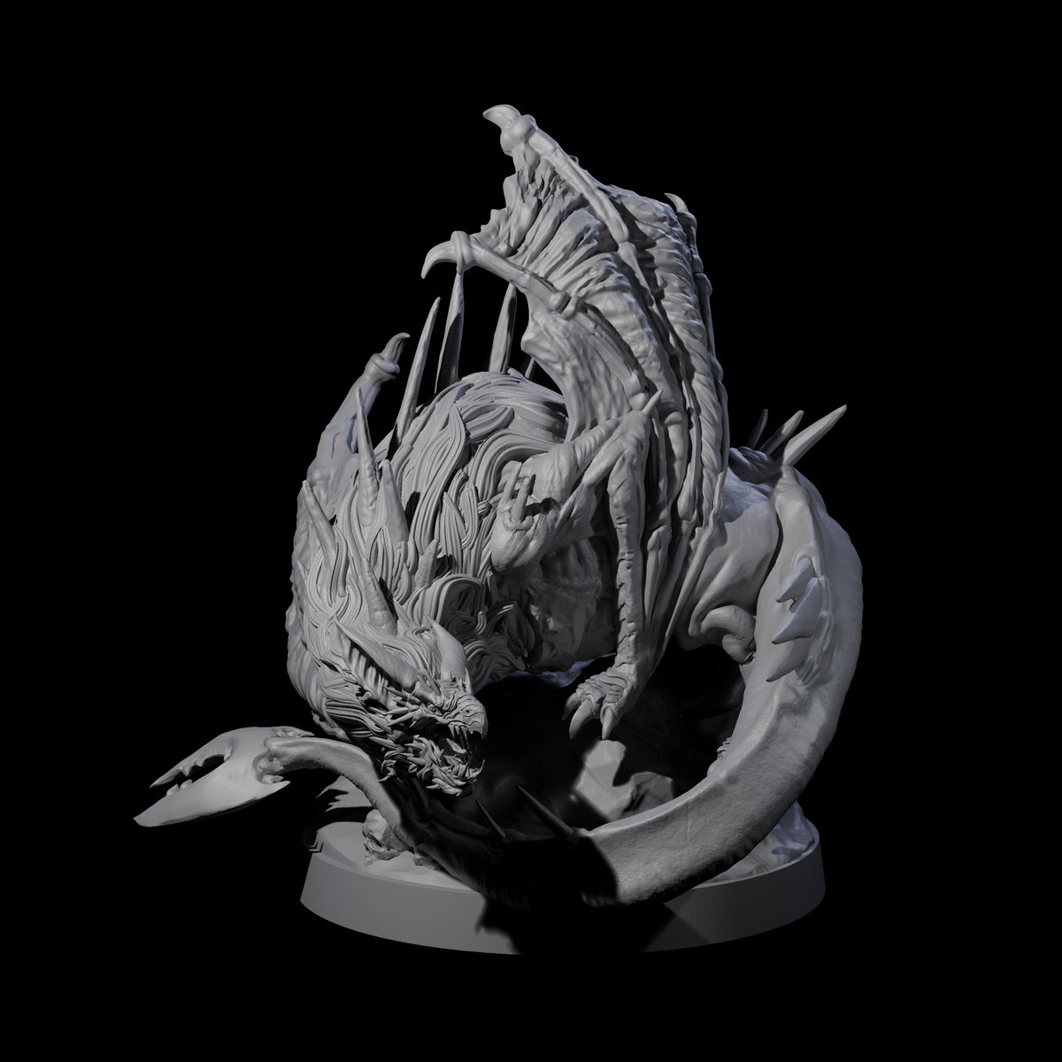 Hunched Young Black Dragon A Miniature for Dungeons and Dragons, Pathfinder or other TTRPGs