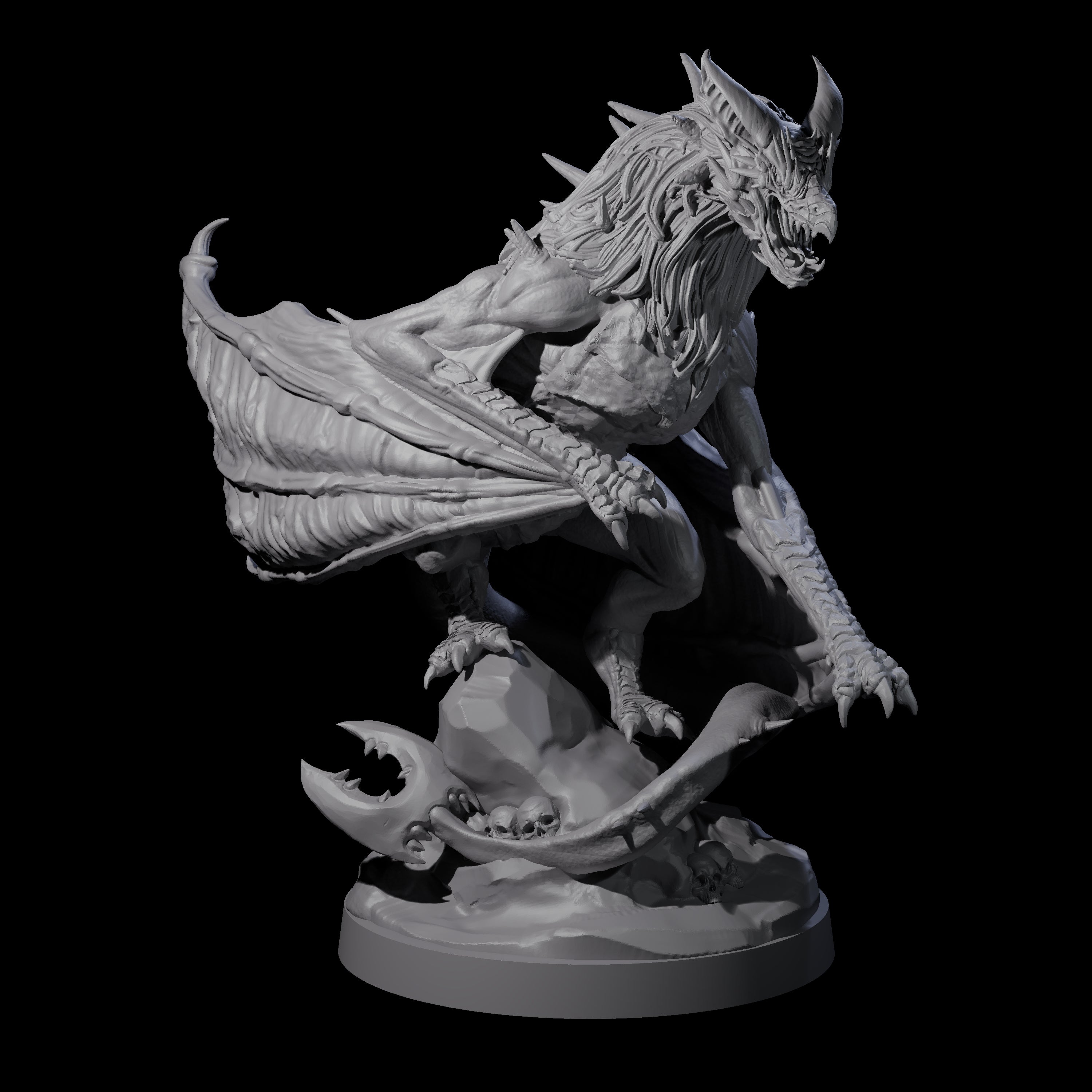 Hunched Young Black Dragon B Miniature for Dungeons and Dragons, Pathfinder or other TTRPGs