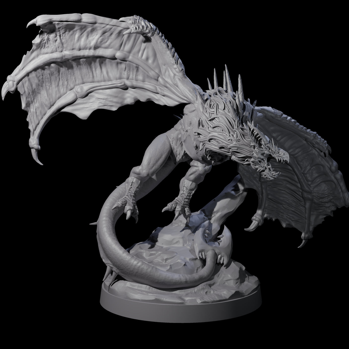 Hunched Young Black Dragon C Miniature for Dungeons and Dragons, Pathfinder or other TTRPGs