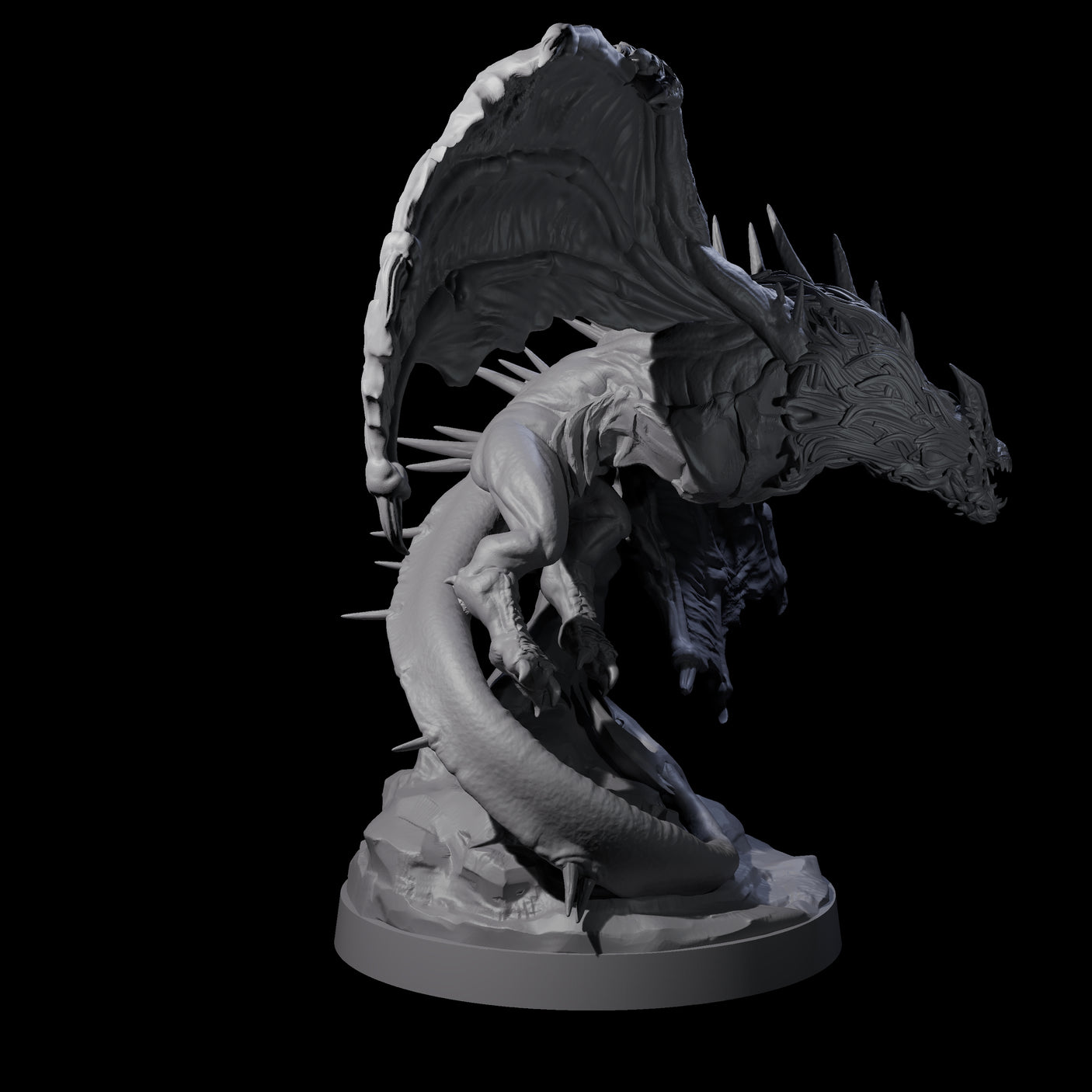 Hunched Young Black Dragon C Miniature for Dungeons and Dragons, Pathfinder or other TTRPGs