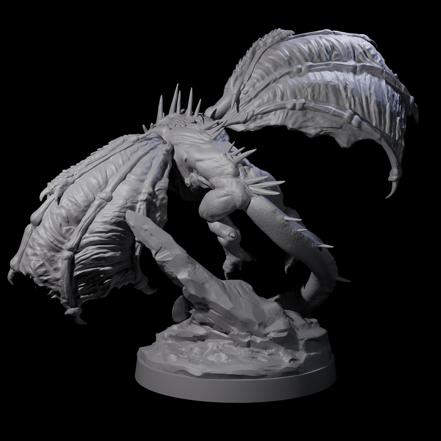 Hunched Young Black Dragon C Miniature for Dungeons and Dragons, Pathfinder or other TTRPGs