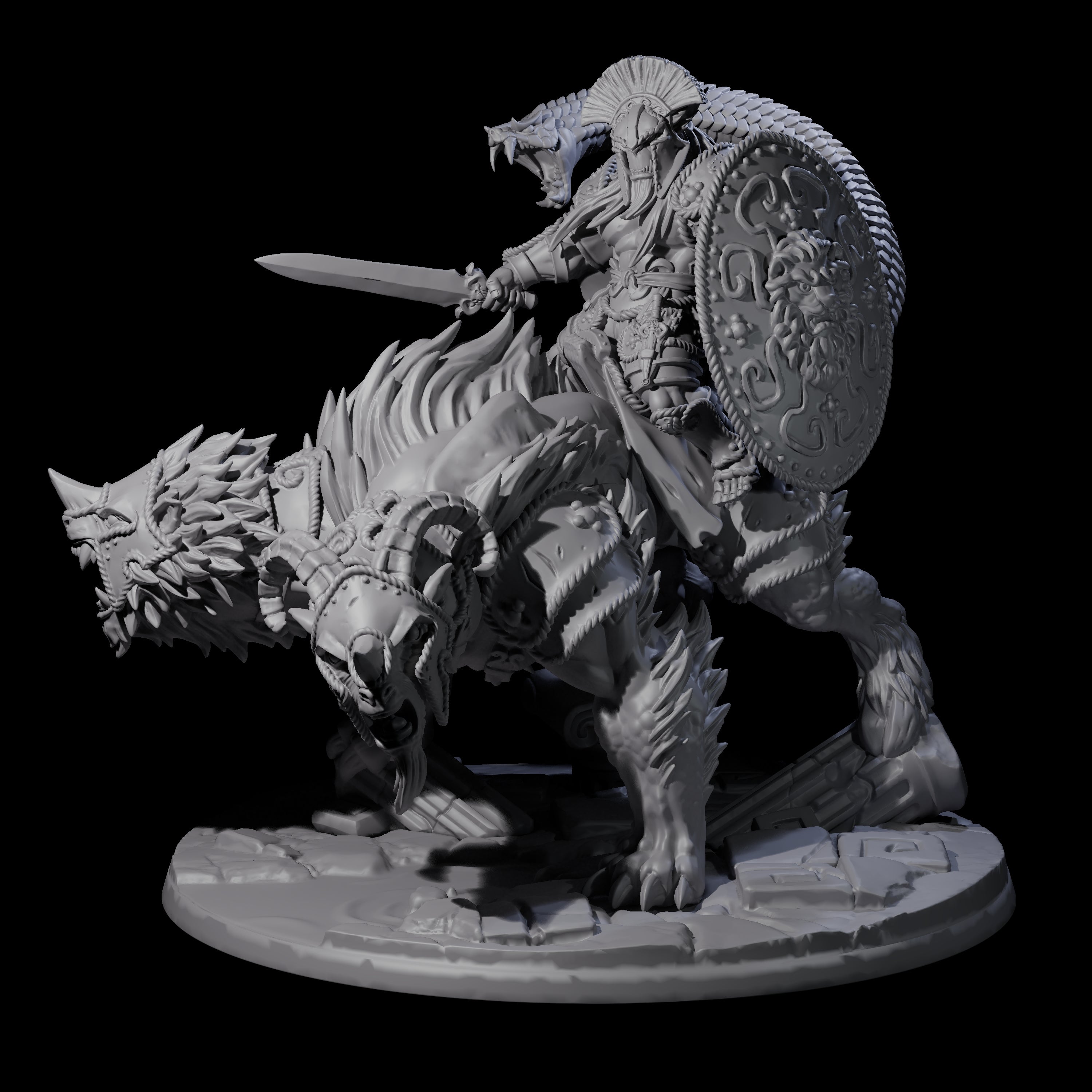 Imposing Bugbear Champion mounted on a Chimera Miniature for Dungeons and Dragons, Pathfinder or other TTRPGs