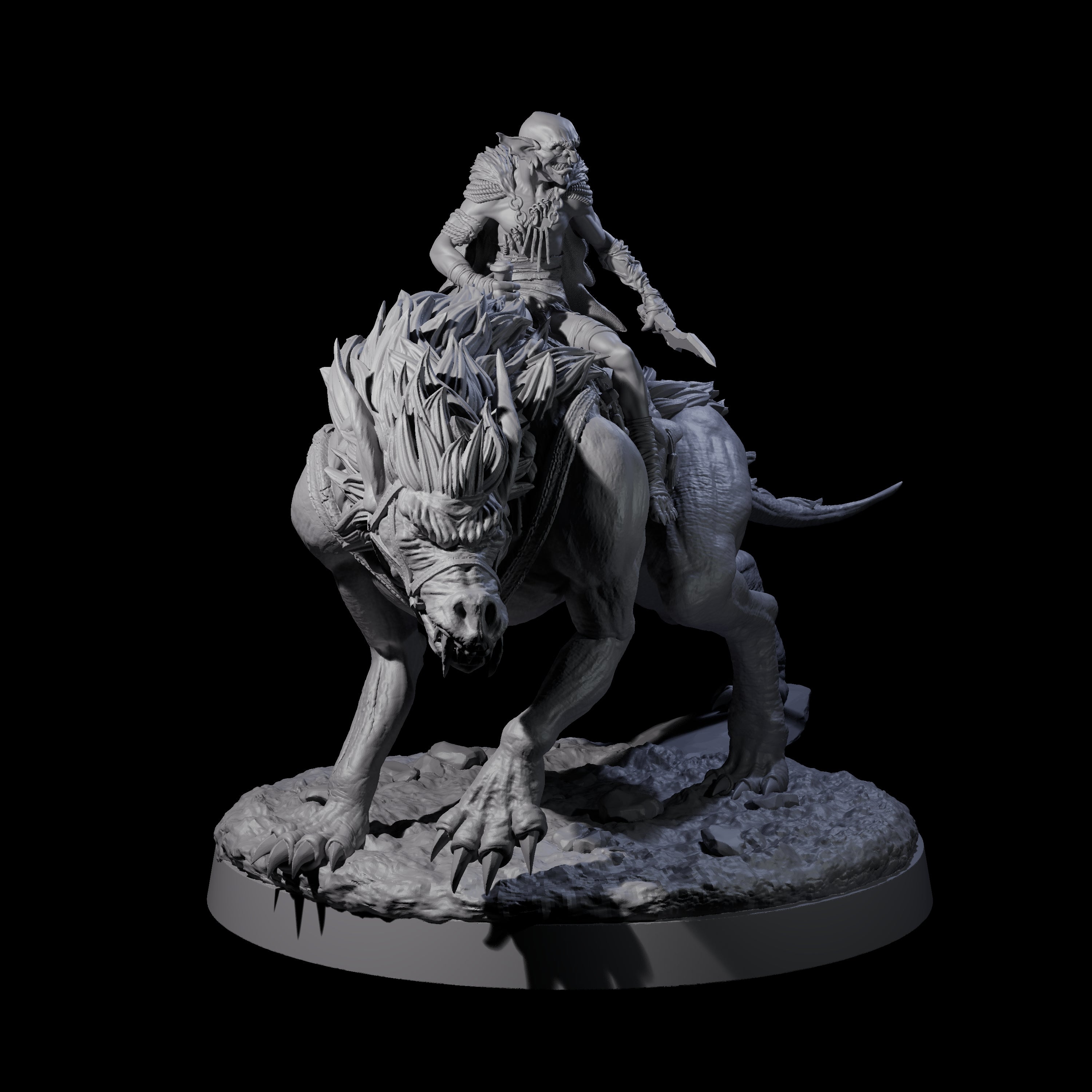 Insane Goblin Worg Rider A Miniature for Dungeons and Dragons, Pathfinder or other TTRPGs