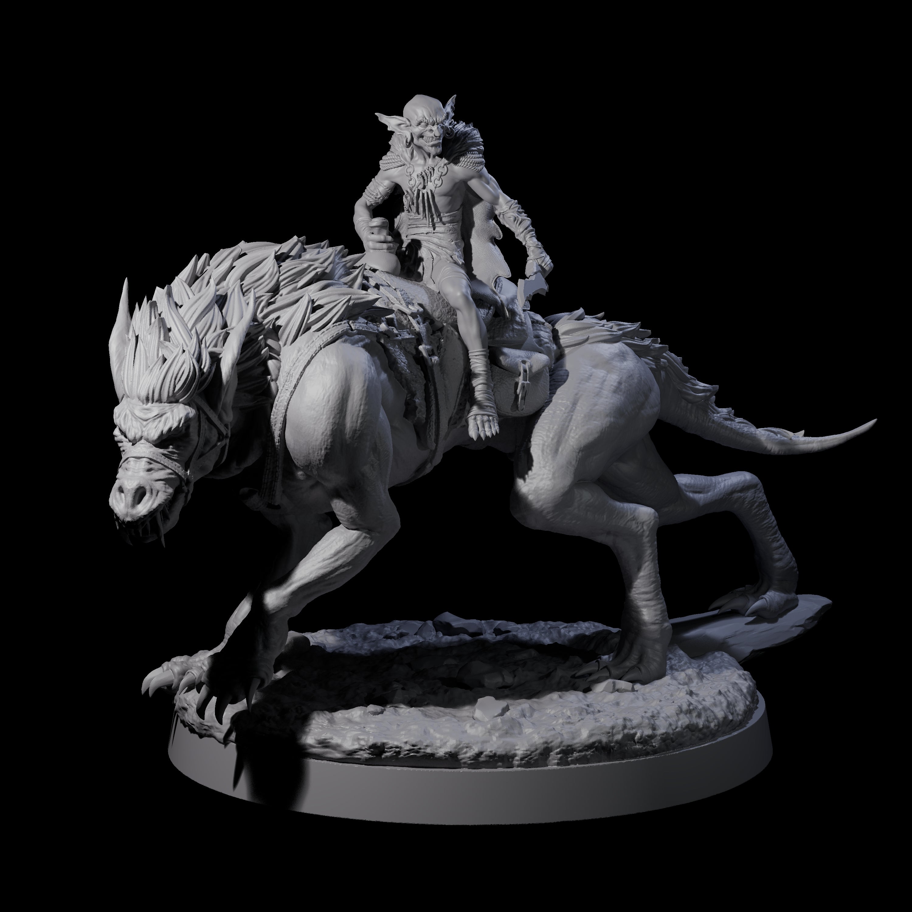 Insane Goblin Worg Rider A Miniature for Dungeons and Dragons, Pathfinder or other TTRPGs