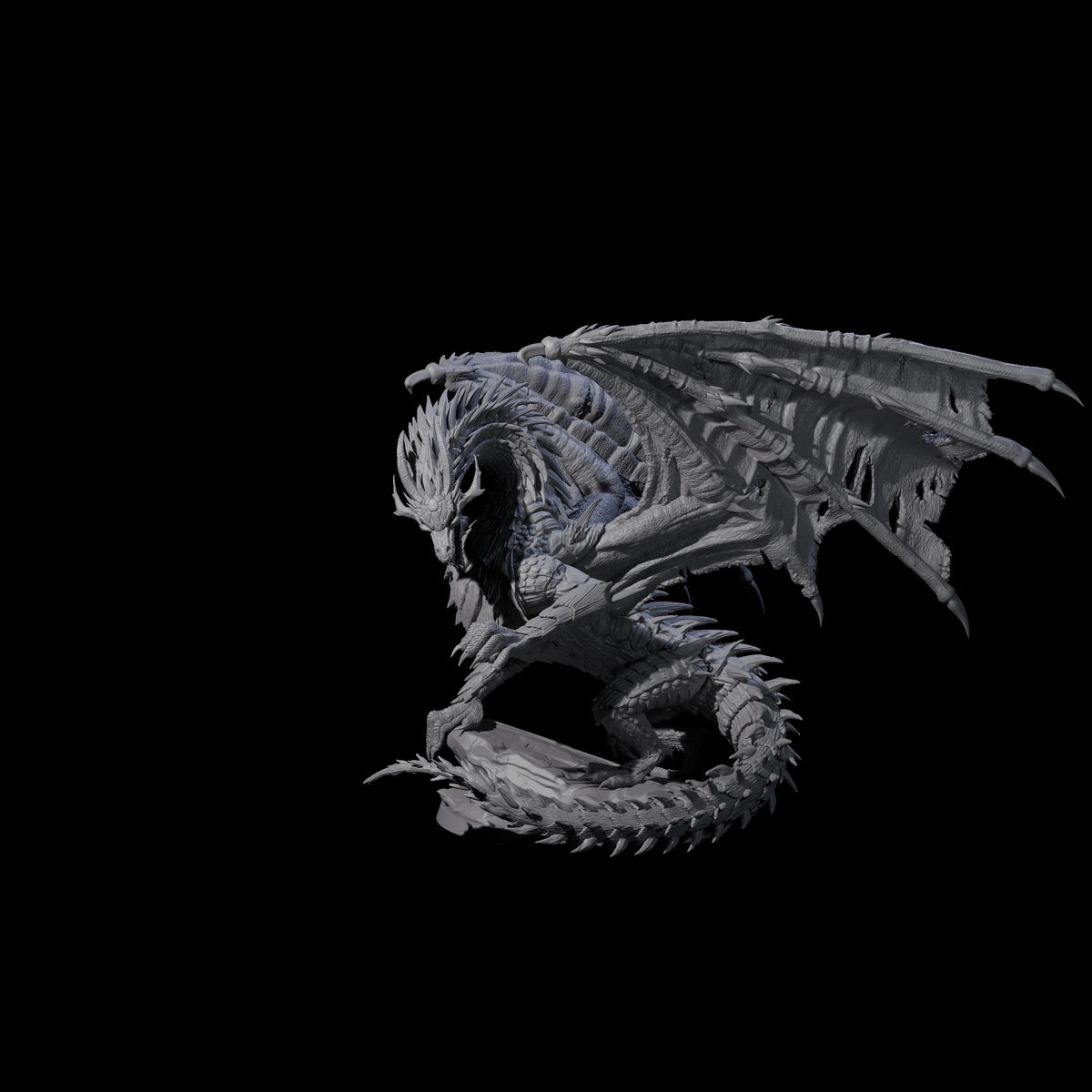 Jagged Black Dragon Miniature for Dungeons and Dragons, Pathfinder or other TTRPGs