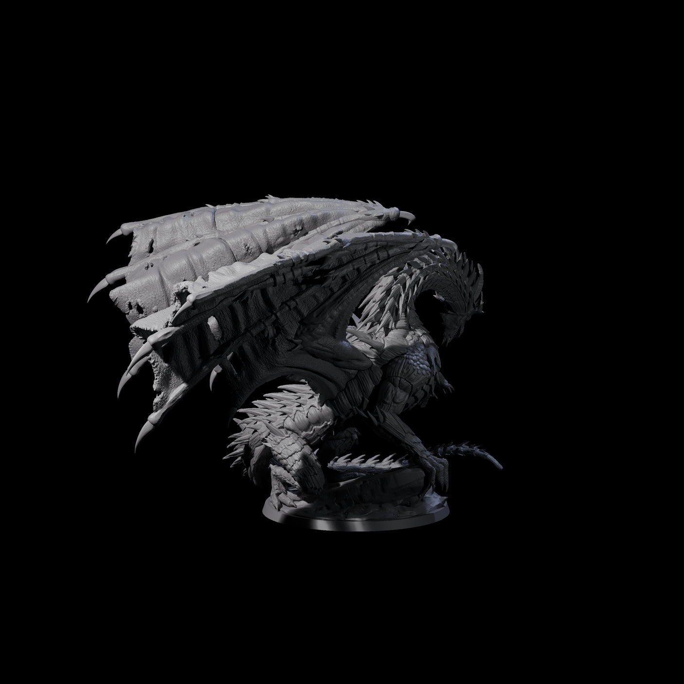 Jagged Black Dragon Miniature for Dungeons and Dragons, Pathfinder or other TTRPGs